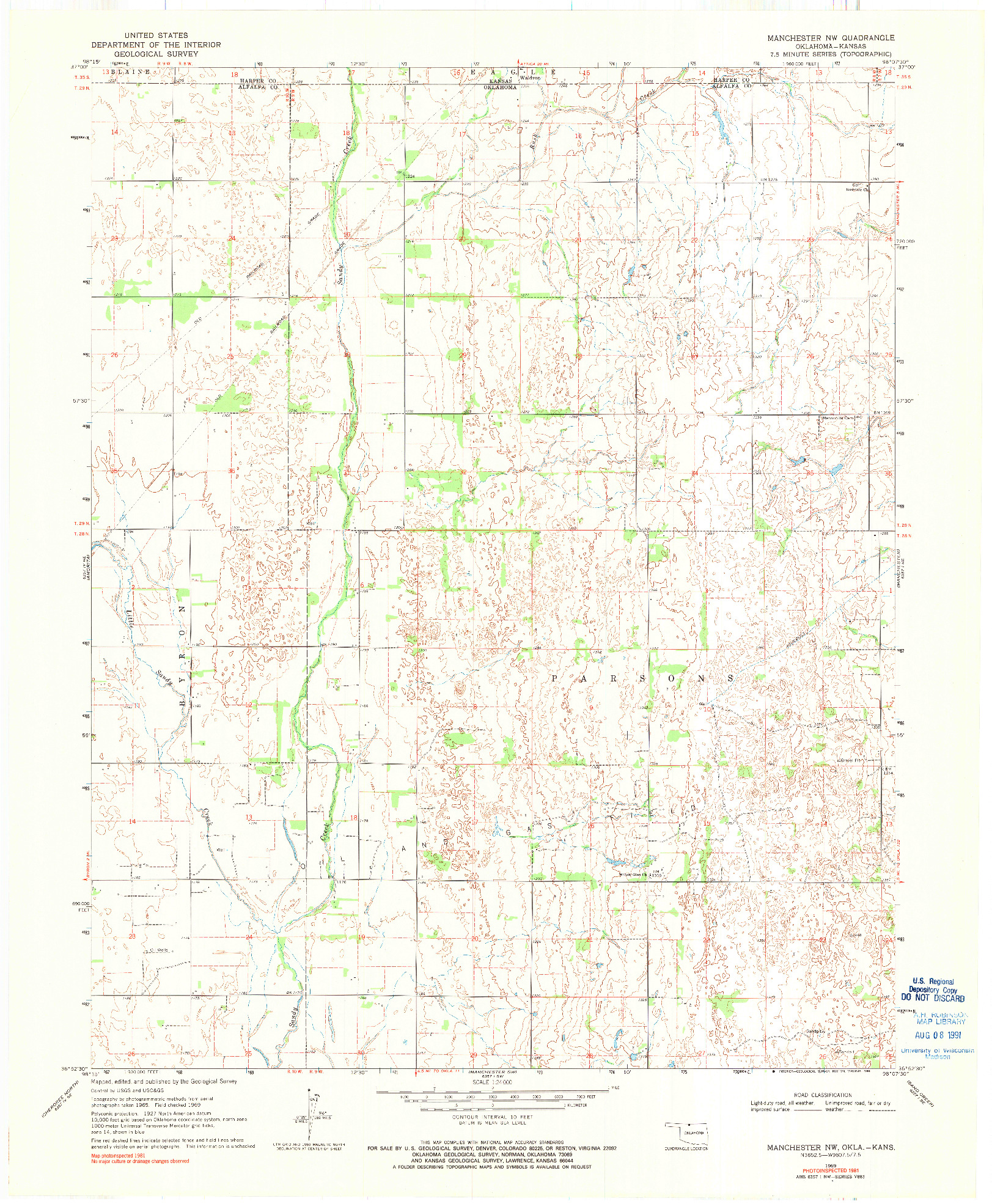 USGS 1:24000-SCALE QUADRANGLE FOR MANCHESTER NW, OK 1969