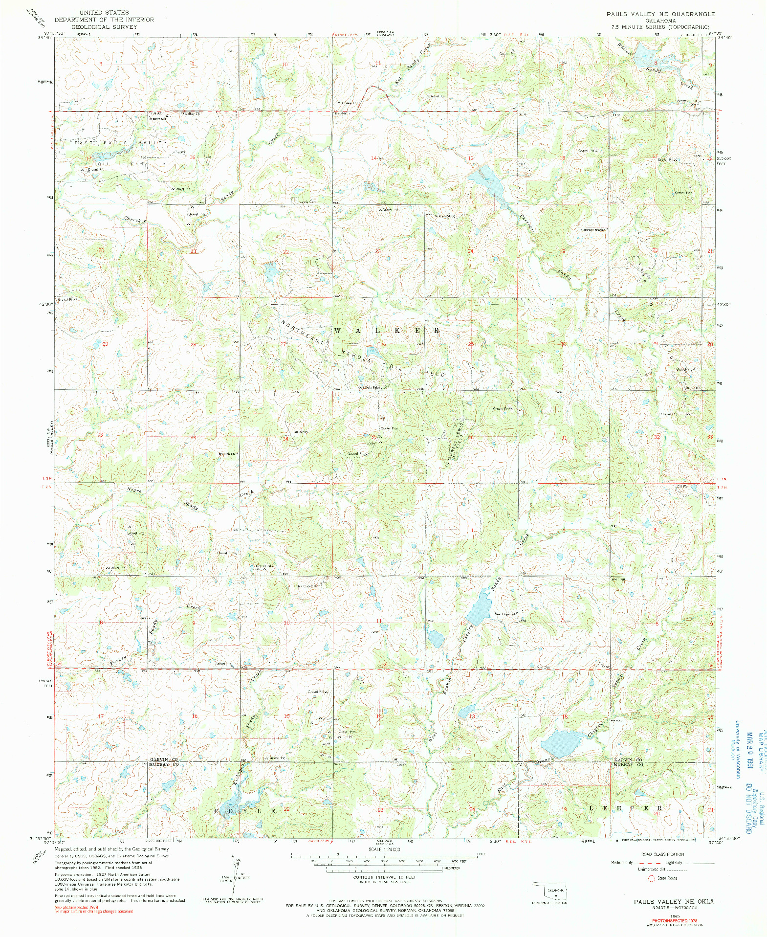 USGS 1:24000-SCALE QUADRANGLE FOR PAULS VALLEY NE, OK 1965