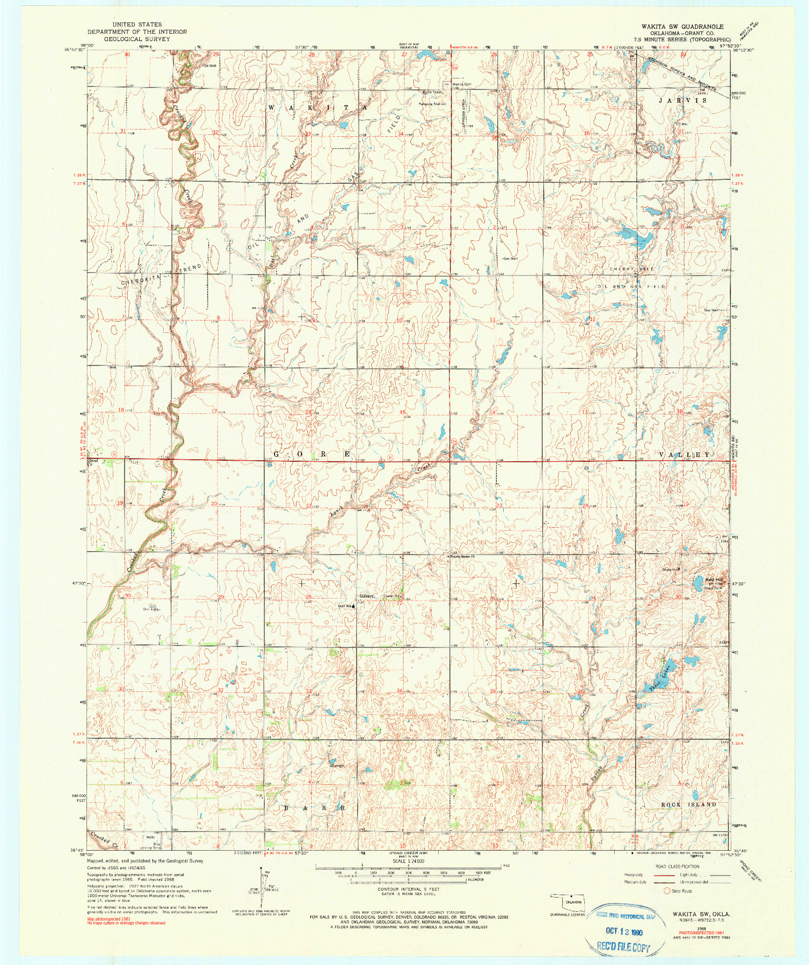 USGS 1:24000-SCALE QUADRANGLE FOR WAKITA SW, OK 1968
