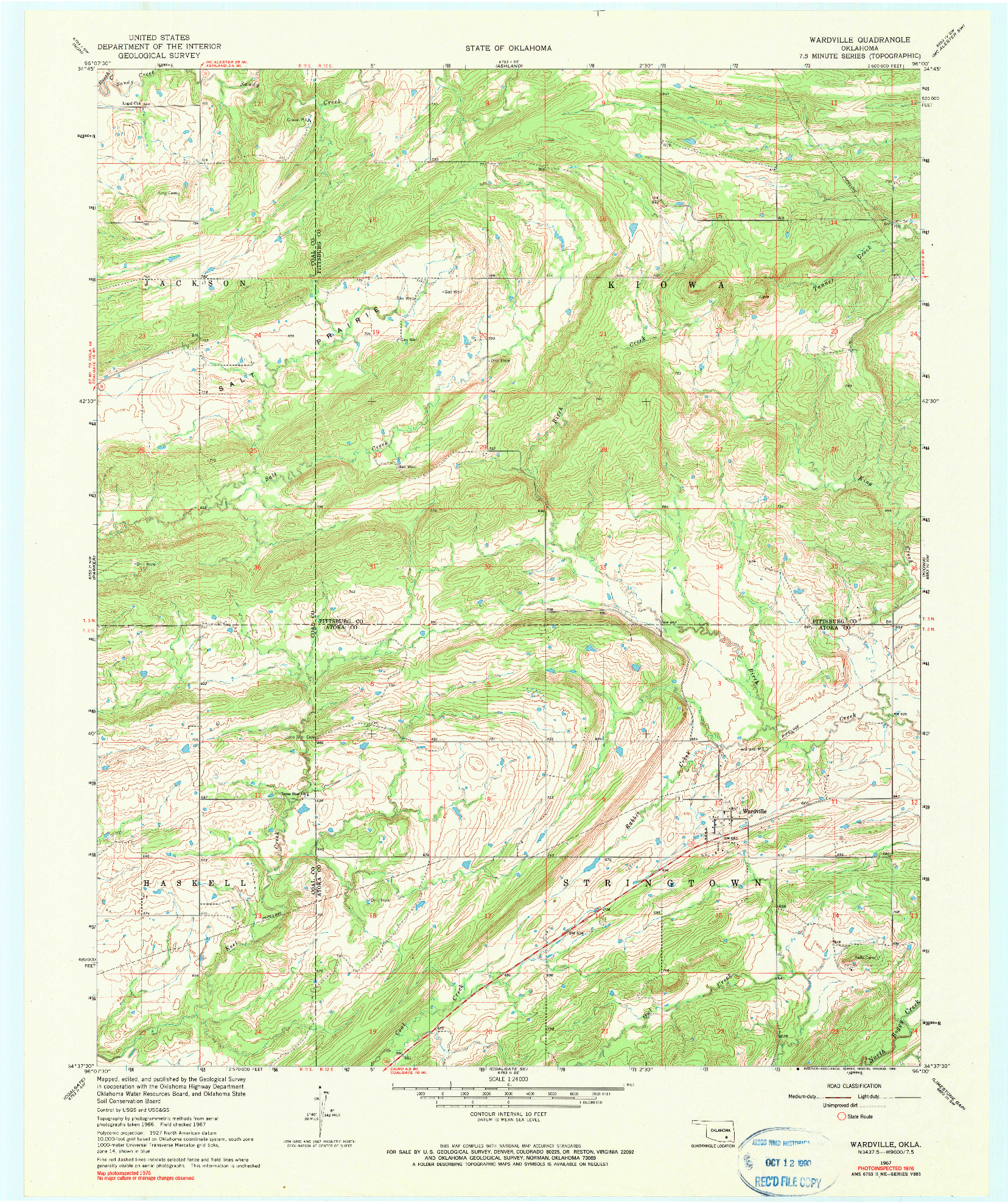 USGS 1:24000-SCALE QUADRANGLE FOR WARDVILLE, OK 1967