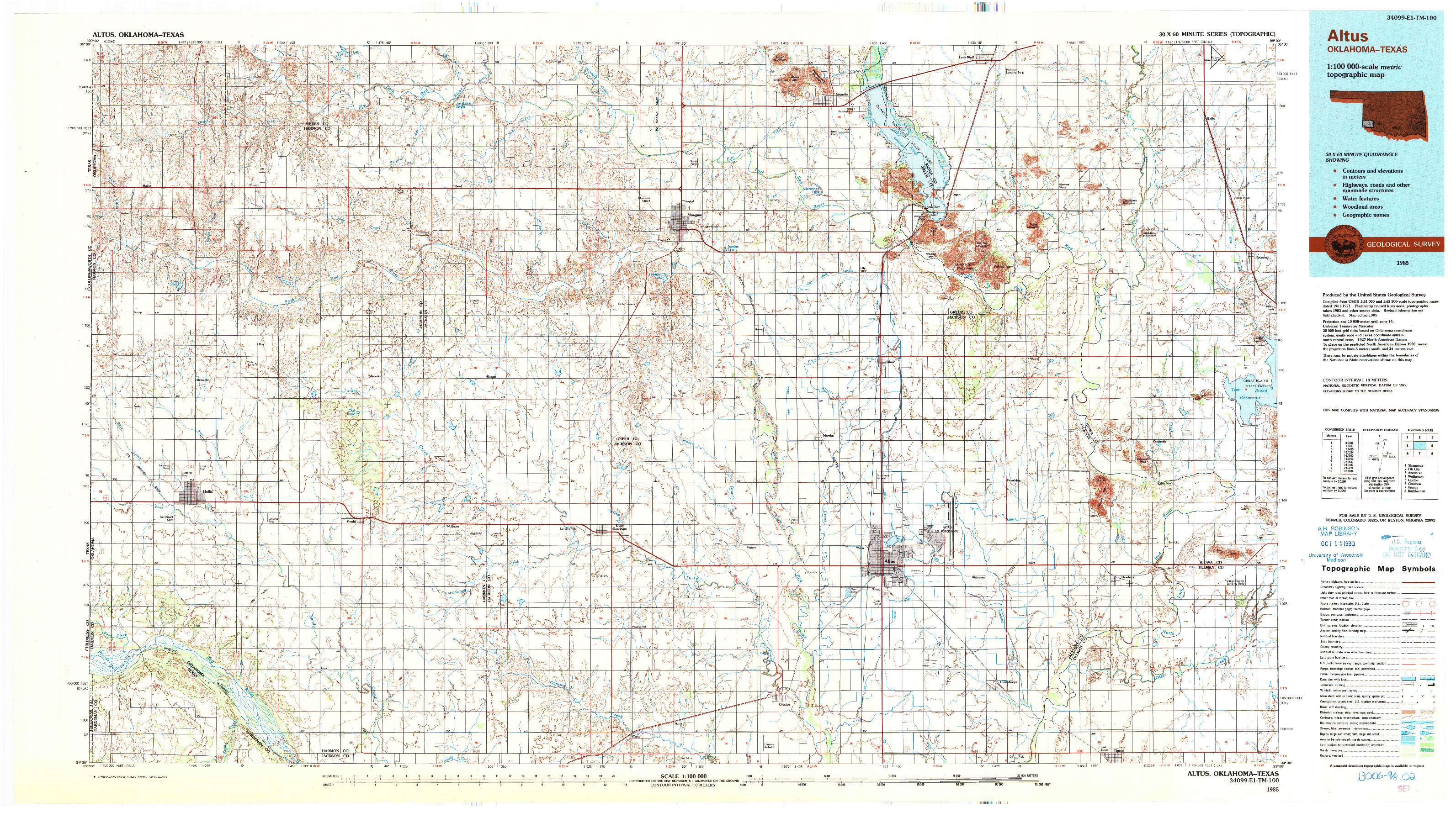 USGS 1:100000-SCALE QUADRANGLE FOR ALTUS, OK 1985