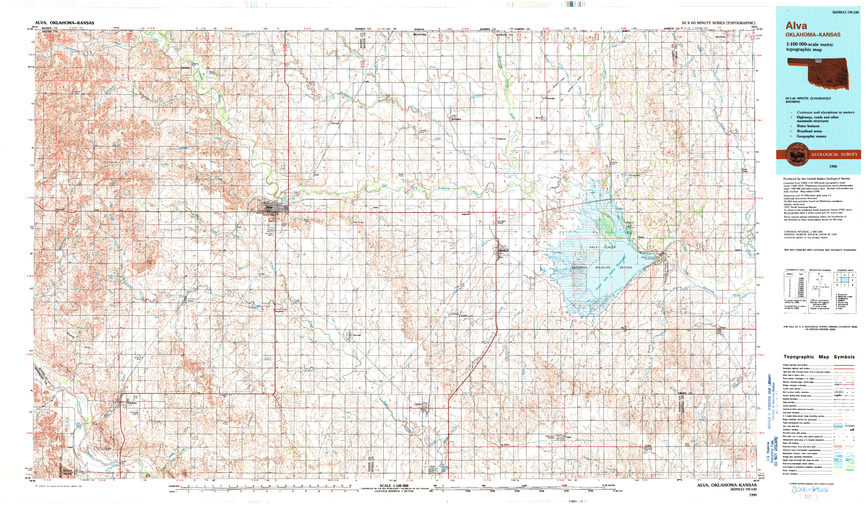 USGS 1:100000-SCALE QUADRANGLE FOR ALVA, OK 1990