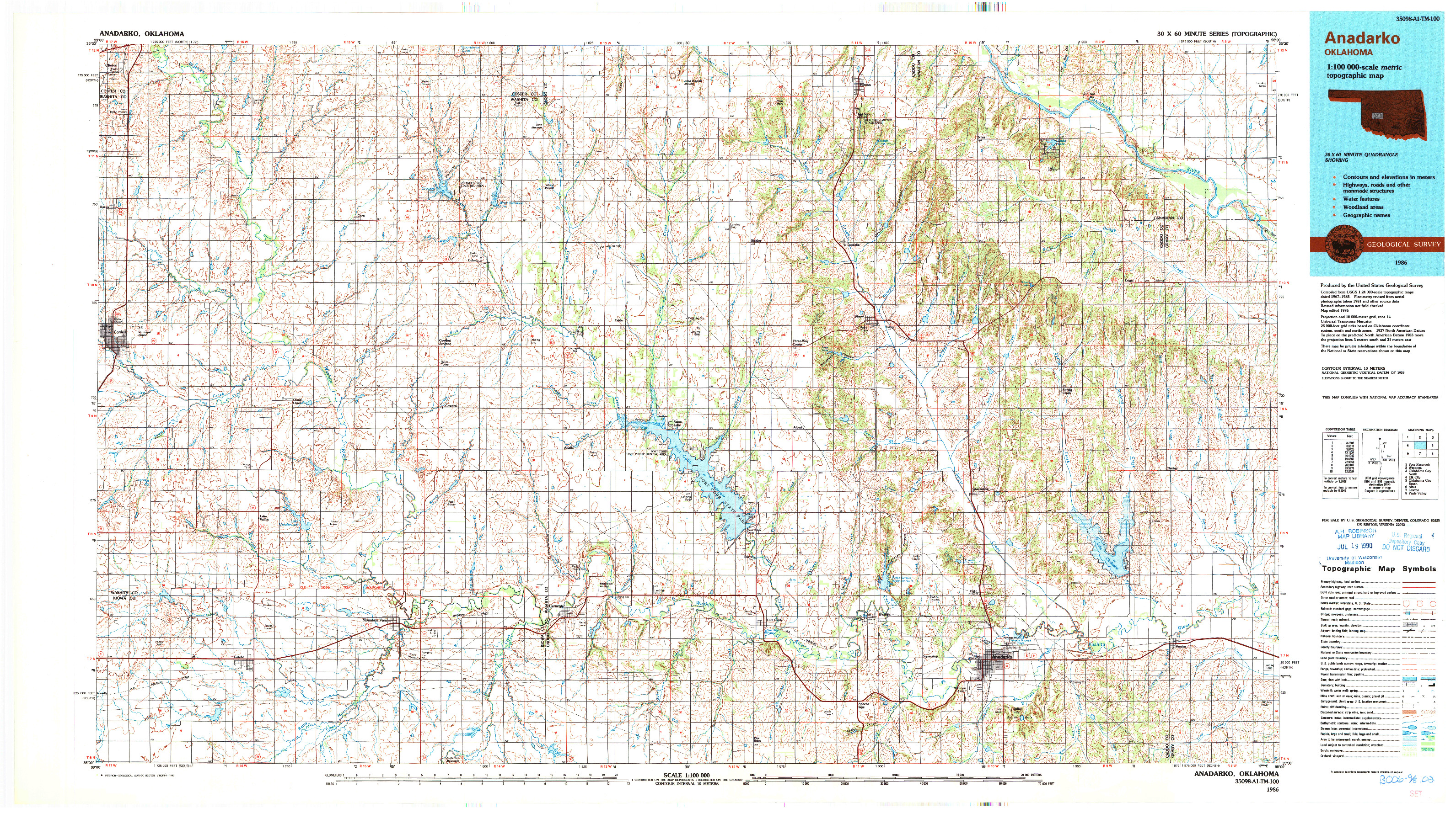 USGS 1:100000-SCALE QUADRANGLE FOR ANADARKO, OK 1986