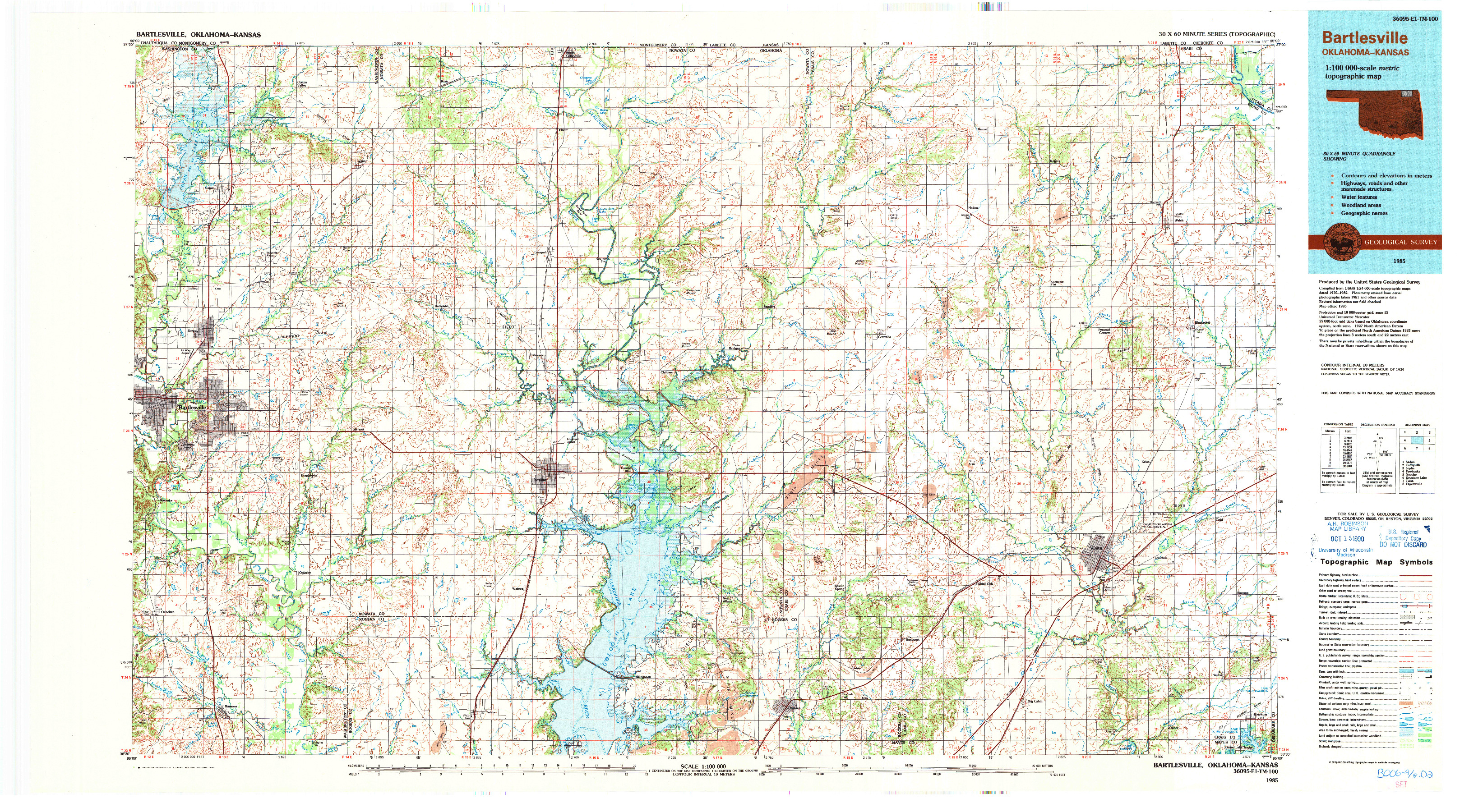 USGS 1:100000-SCALE QUADRANGLE FOR BARTLESVILLE, OK 1985