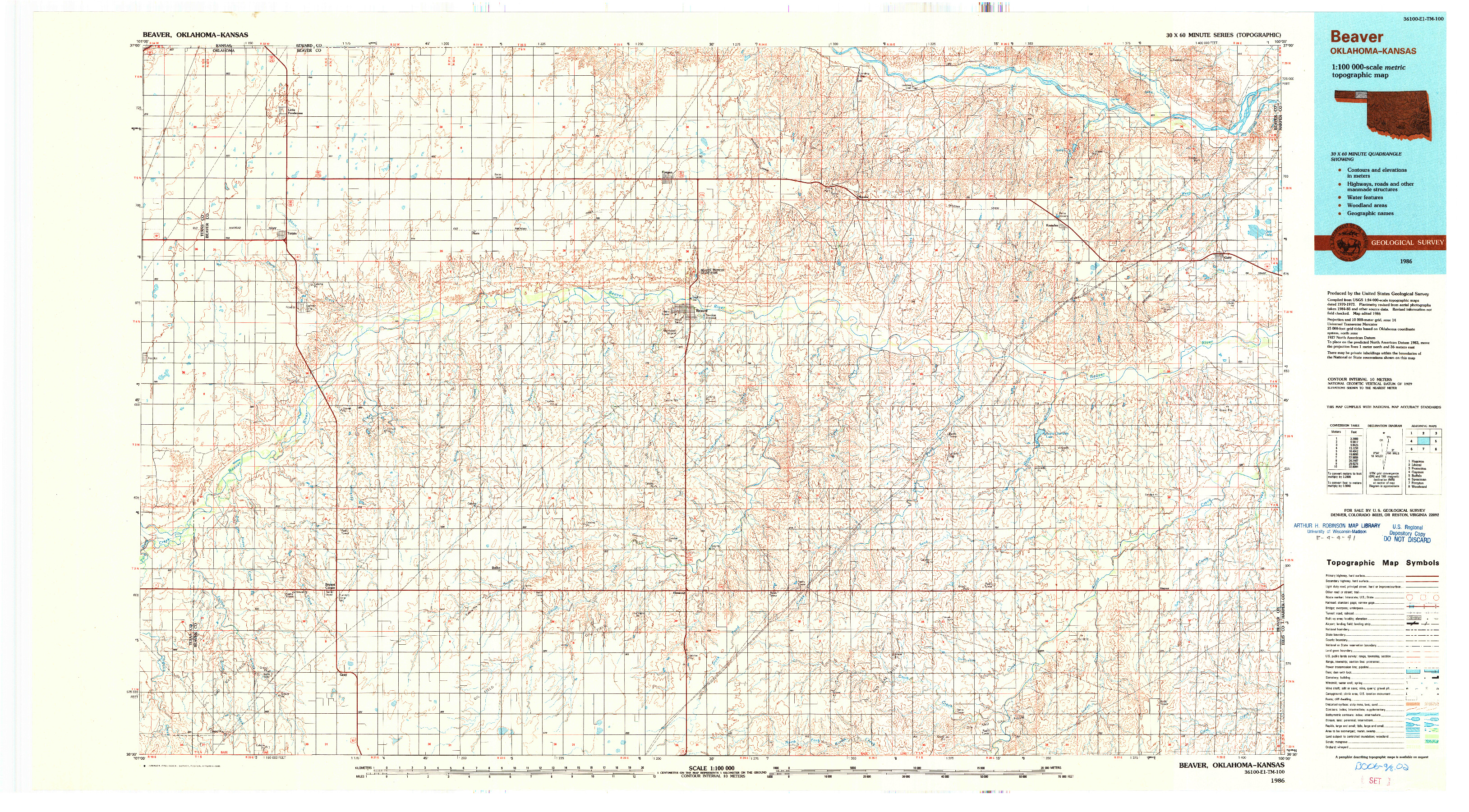 USGS 1:100000-SCALE QUADRANGLE FOR BEAVER, OK 1986