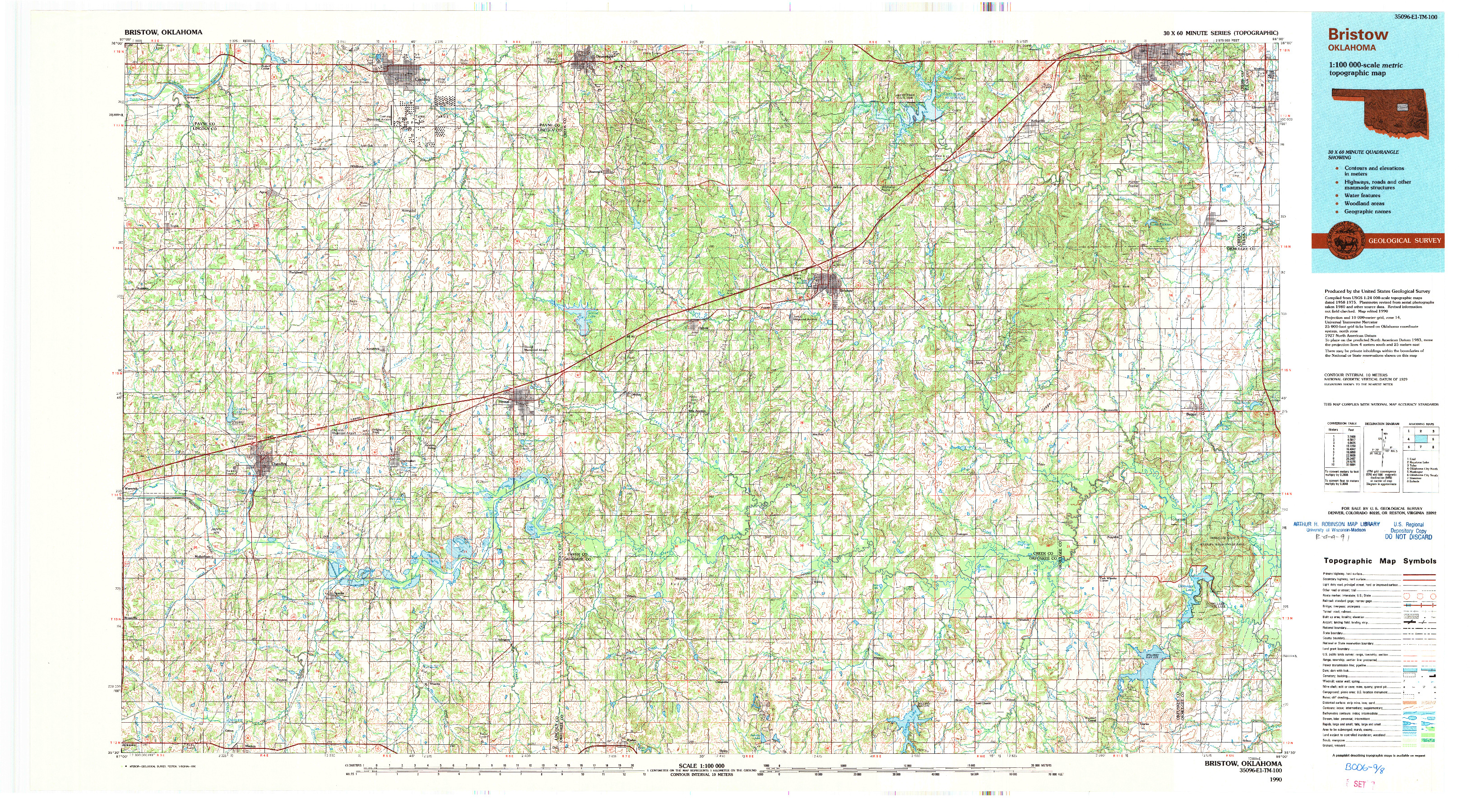 USGS 1:100000-SCALE QUADRANGLE FOR BRISTOW, OK 1990