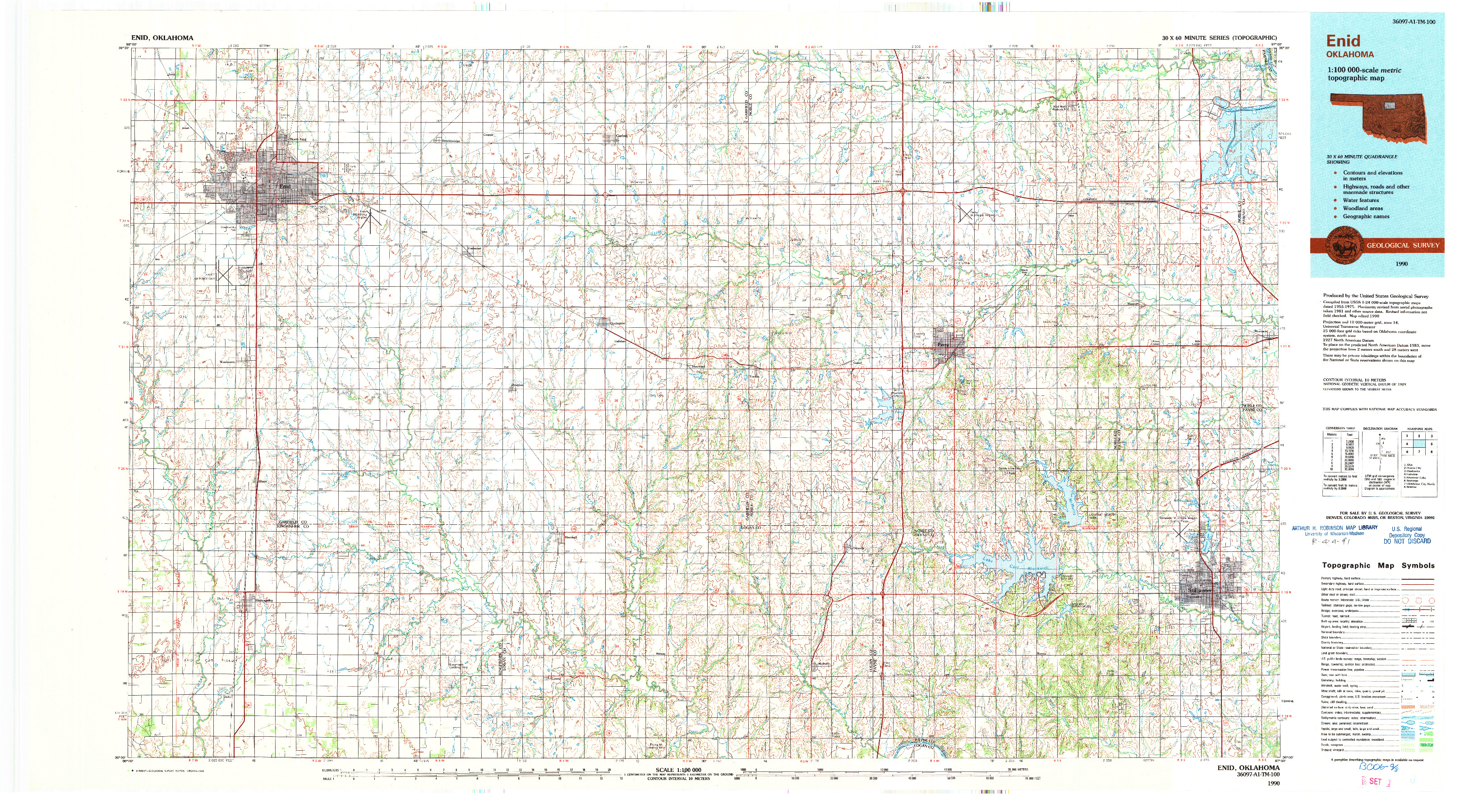 USGS 1:100000-SCALE QUADRANGLE FOR ENID, OK 1990