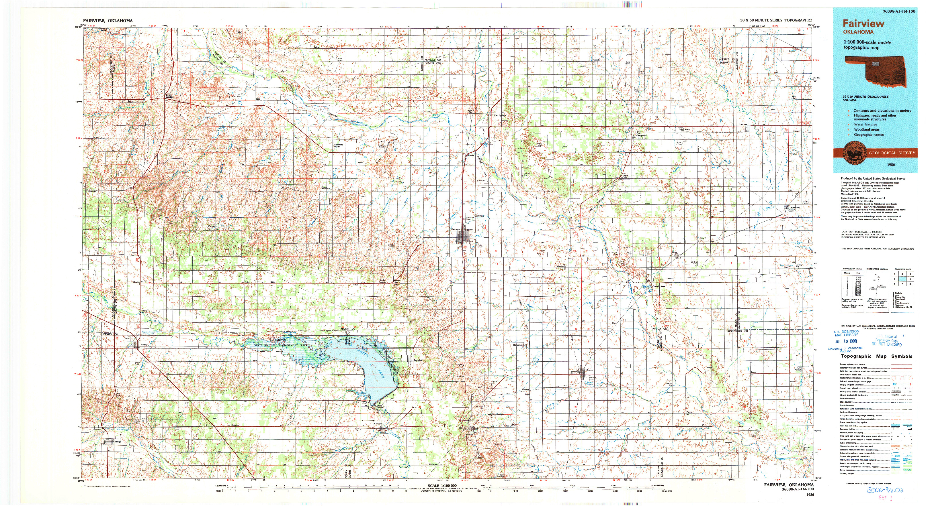 USGS 1:100000-SCALE QUADRANGLE FOR FAIRVIEW, OK 1986