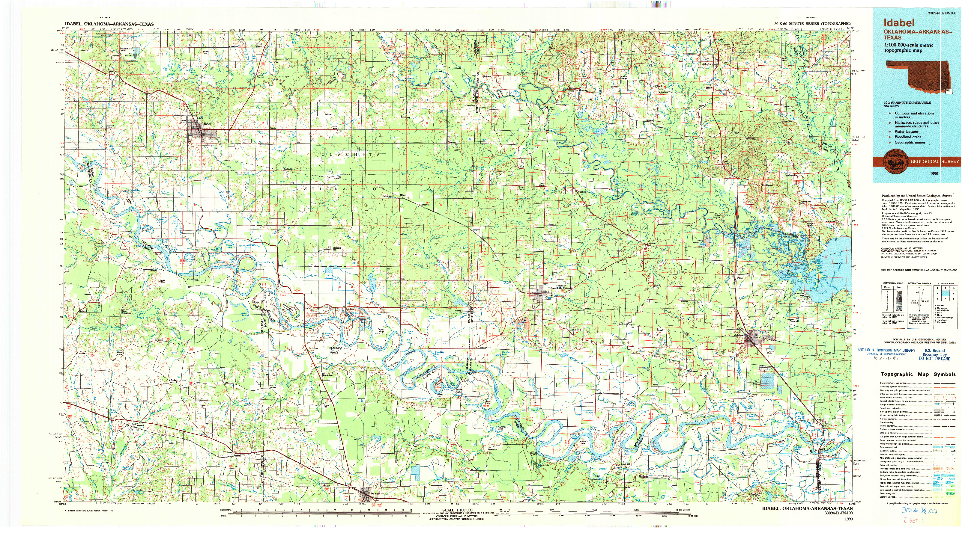 USGS 1:100000-SCALE QUADRANGLE FOR IDABEL, OK 1990