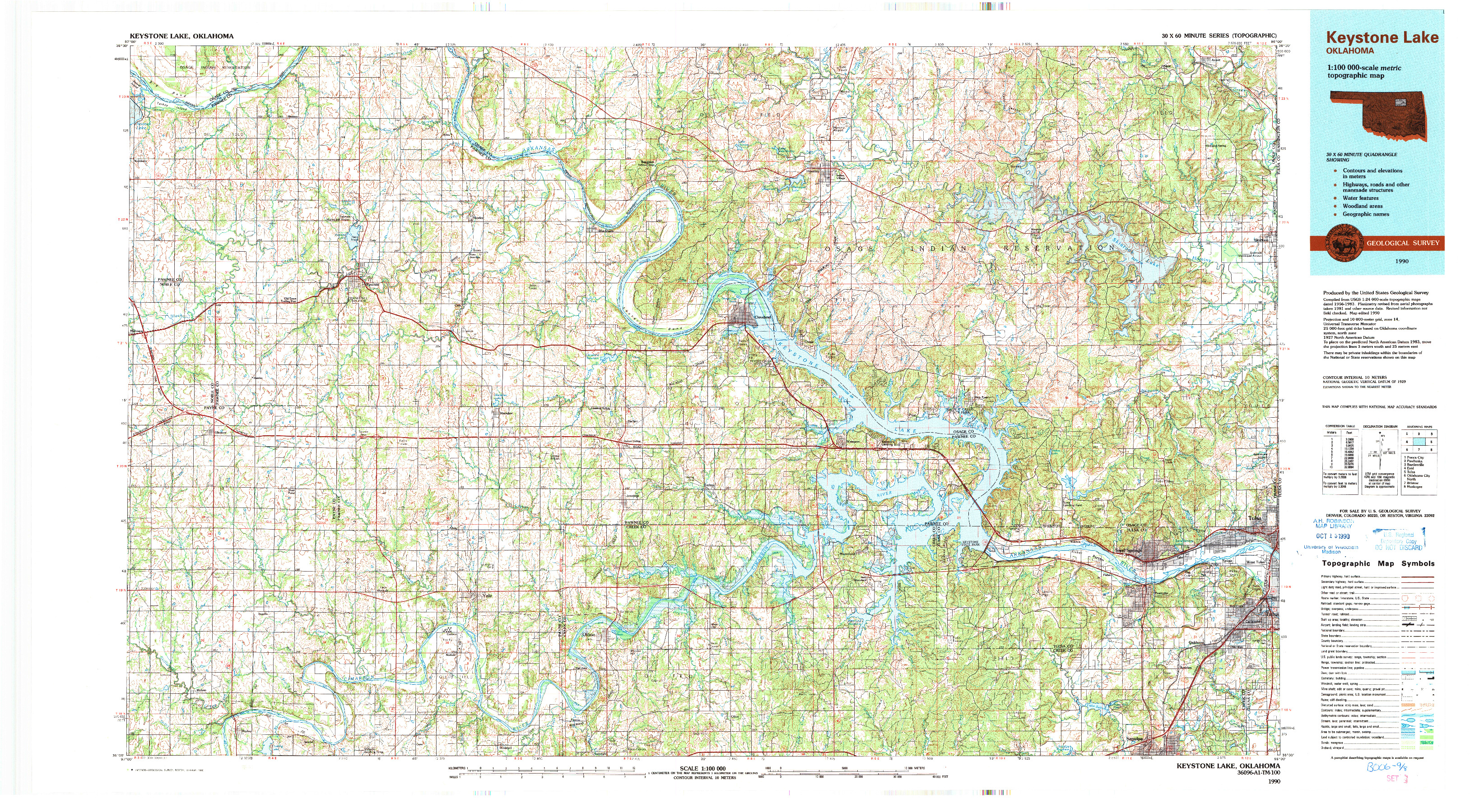 USGS 1:100000-SCALE QUADRANGLE FOR KEYSTONE LAKE, OK 1990