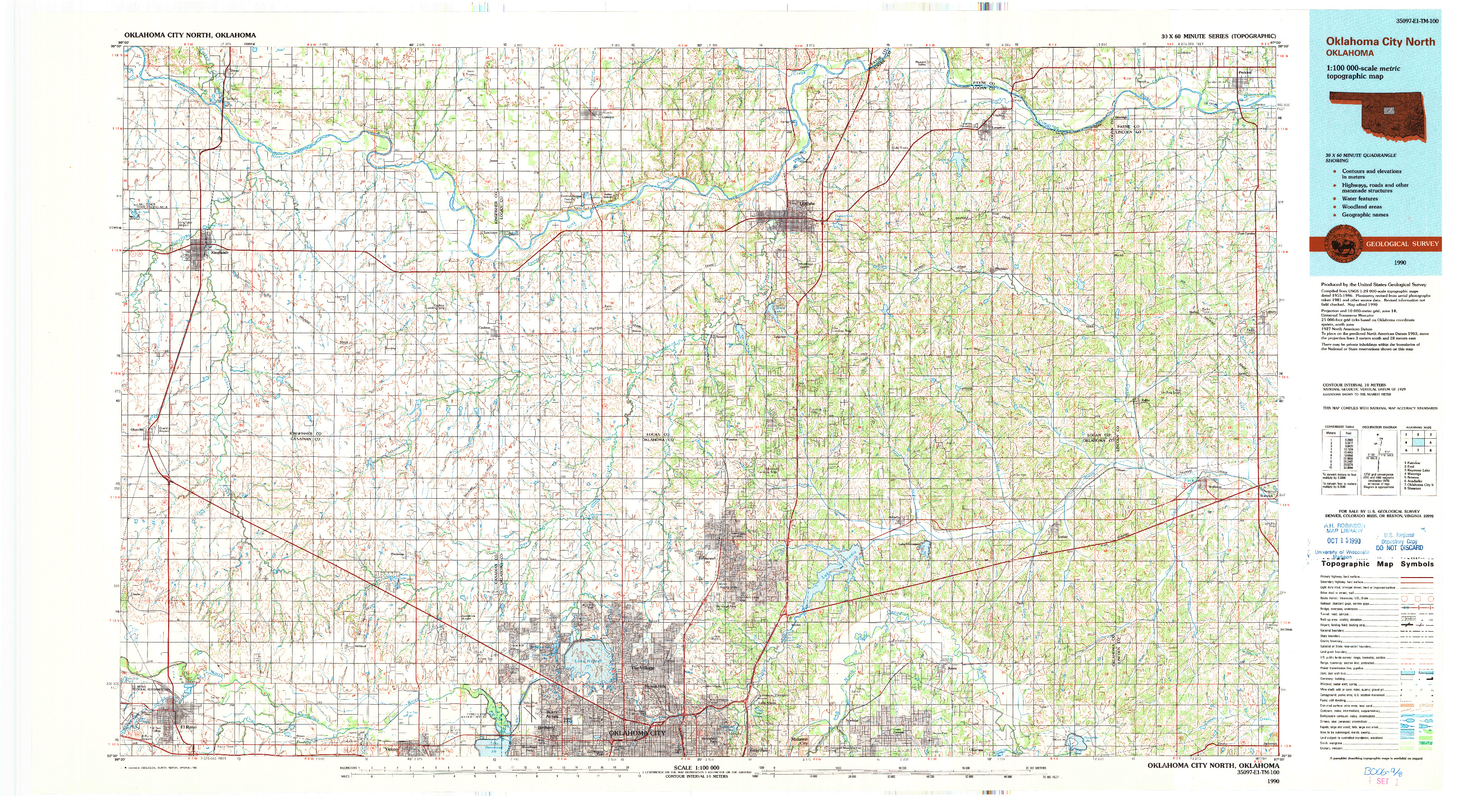USGS 1:100000-SCALE QUADRANGLE FOR OKLAHOMA CITY NORTH, OK 1990