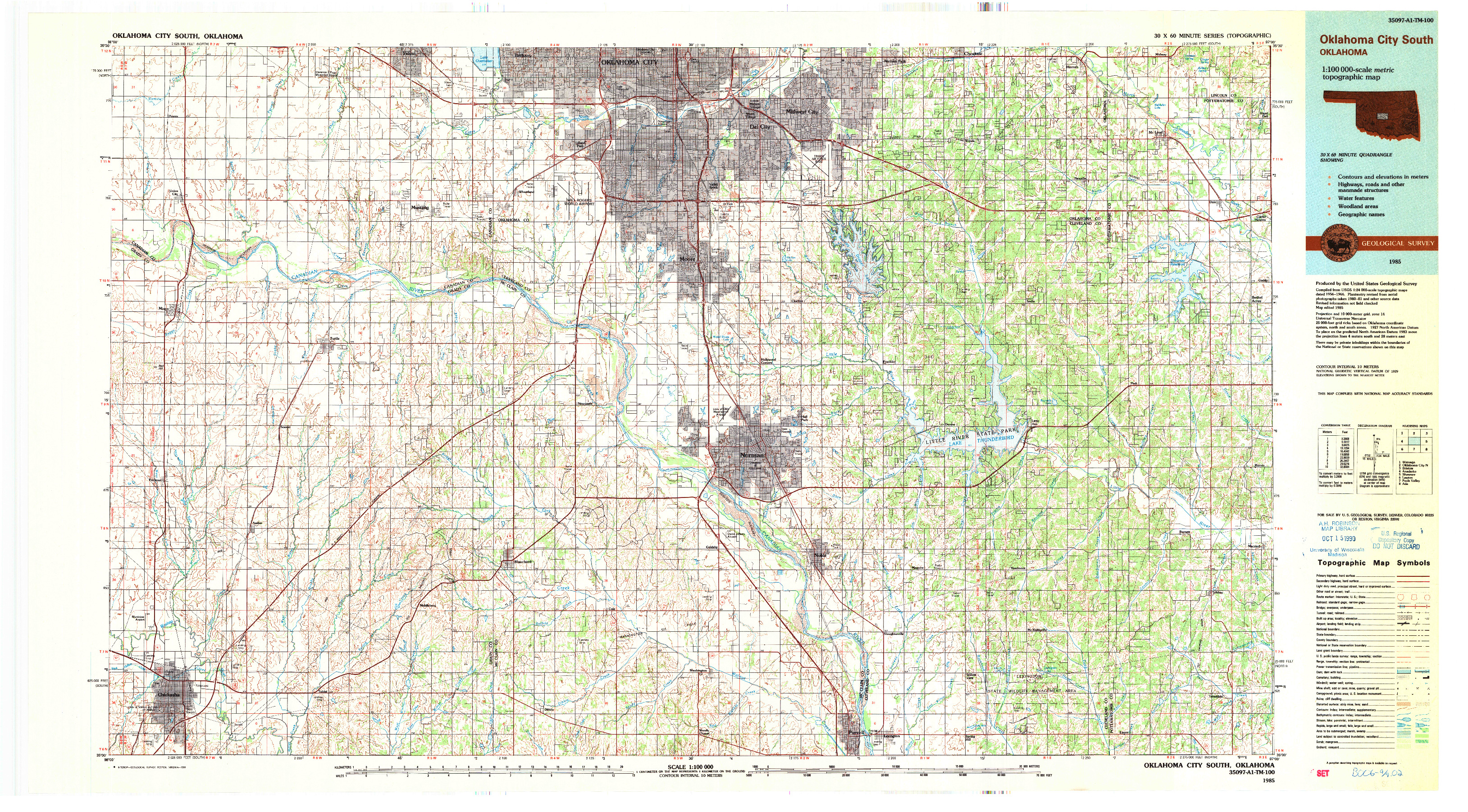 USGS 1:100000-SCALE QUADRANGLE FOR OKLAHOMA CITY SOUTH, OK 1985