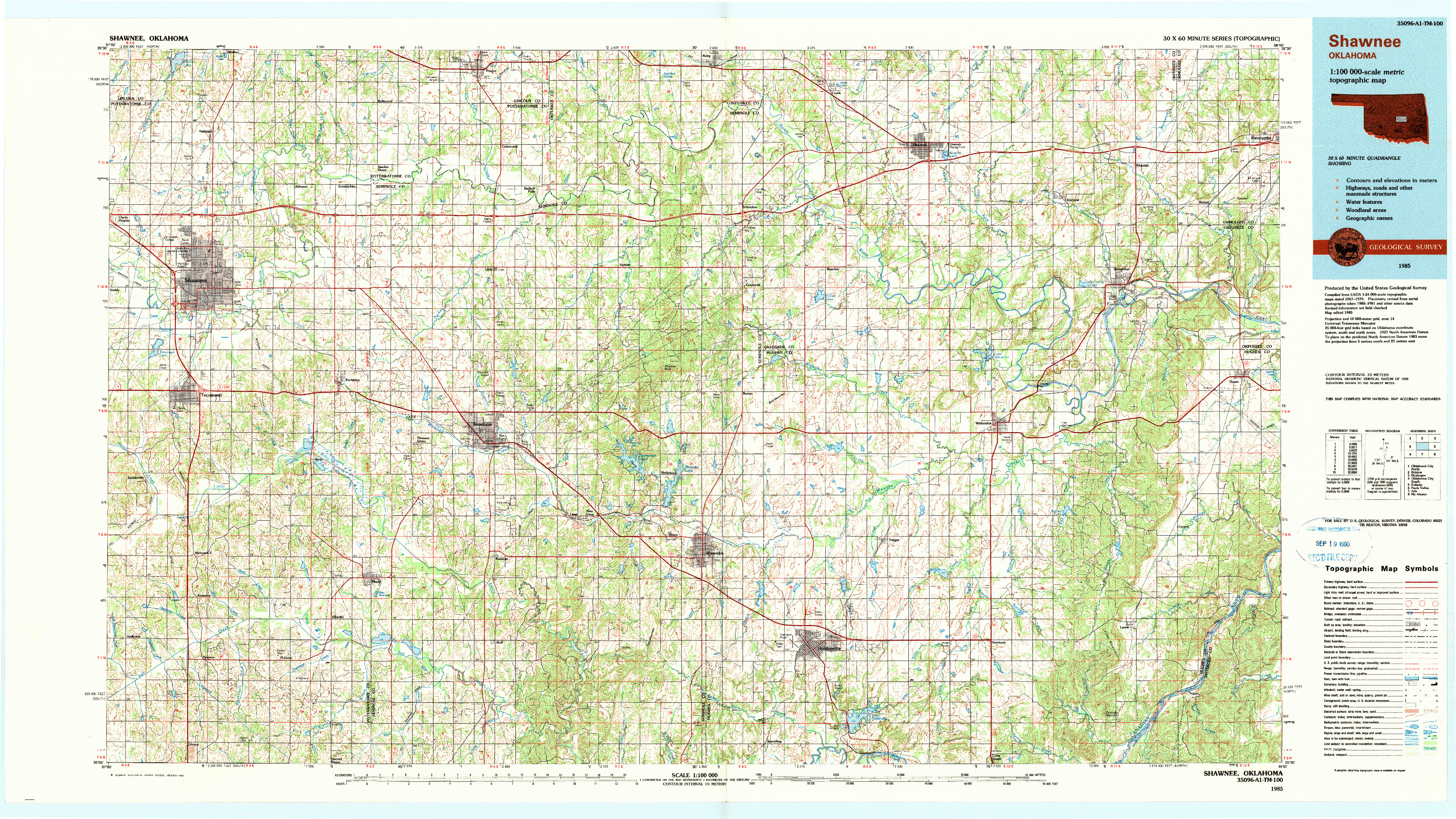 USGS 1:100000-SCALE QUADRANGLE FOR SHAWNEE, OK 1985