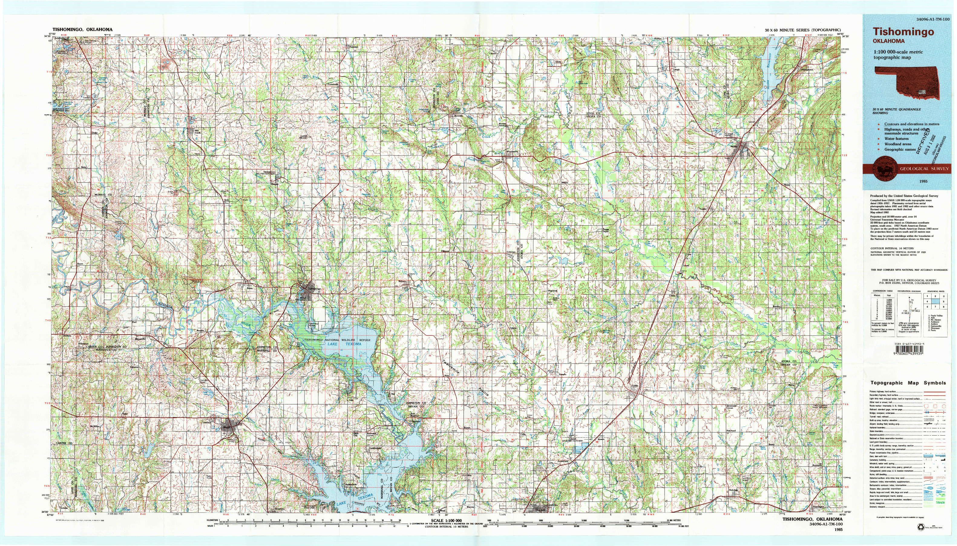 USGS 1:100000-SCALE QUADRANGLE FOR TISHOMINGO, OK 1985