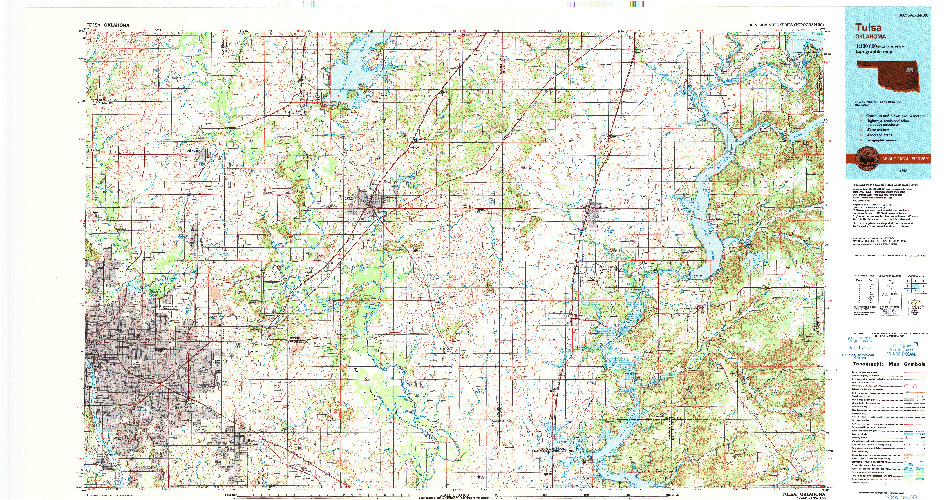 USGS 1:100000-SCALE QUADRANGLE FOR TULSA, OK 1985