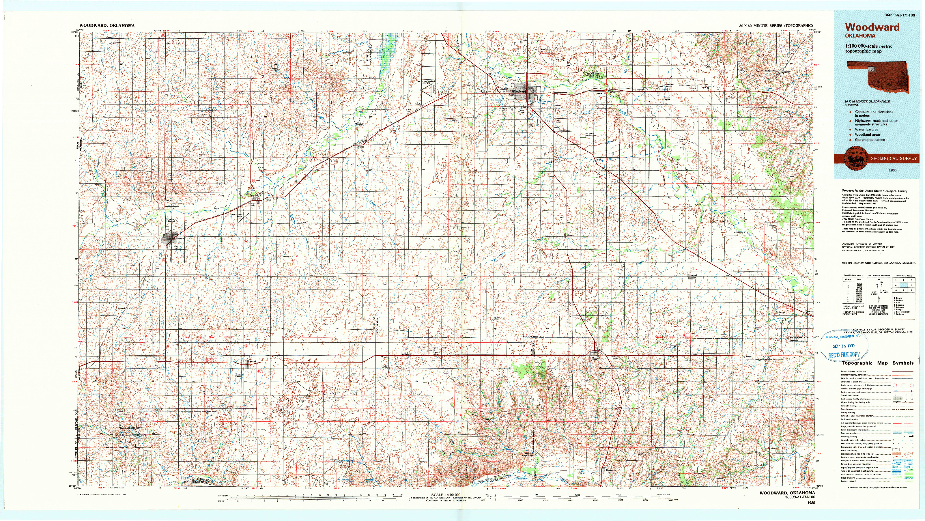 USGS 1:100000-SCALE QUADRANGLE FOR WOODWARD, OK 1985