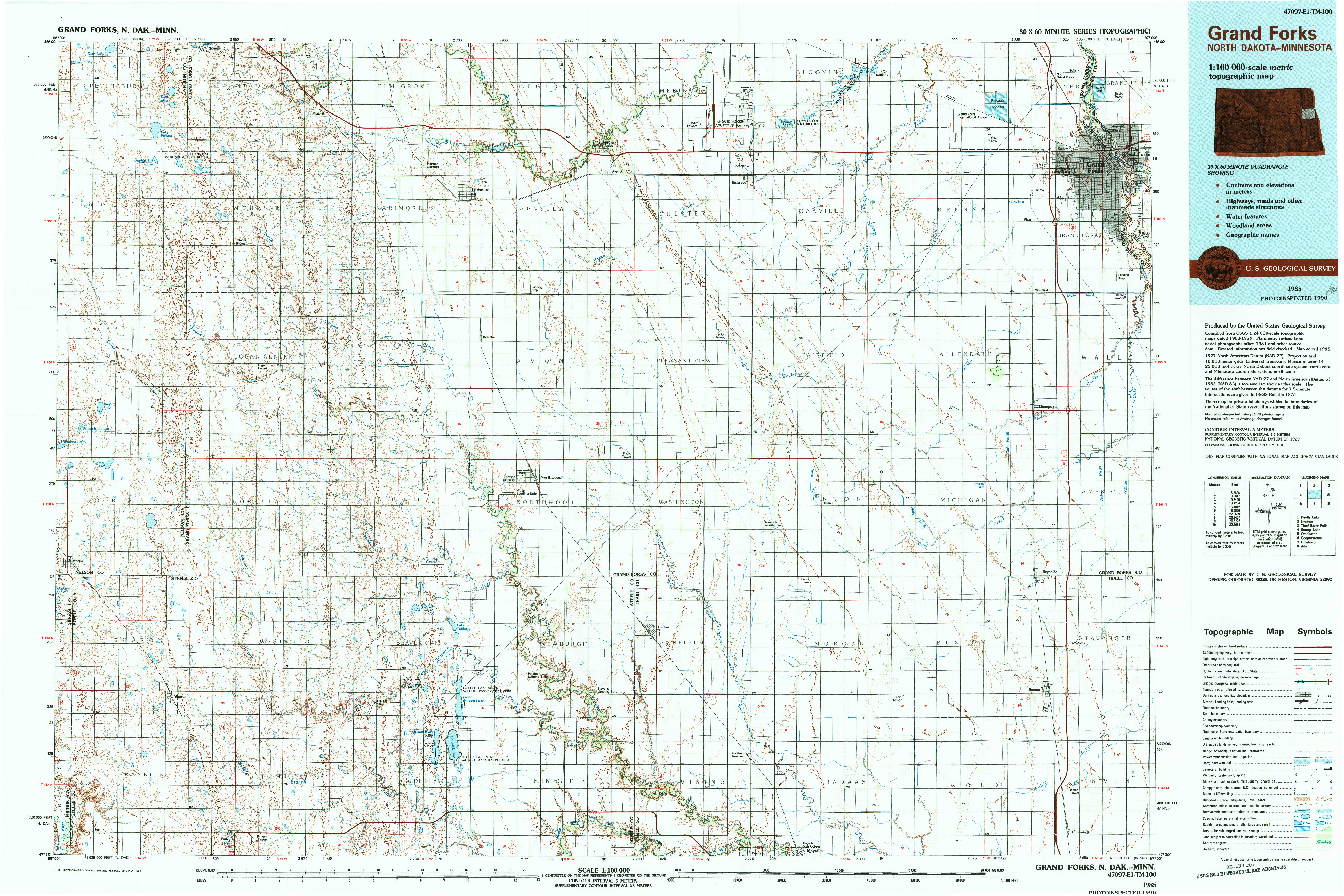 USGS 1:100000-SCALE QUADRANGLE FOR GRAND FORKS, ND 1985