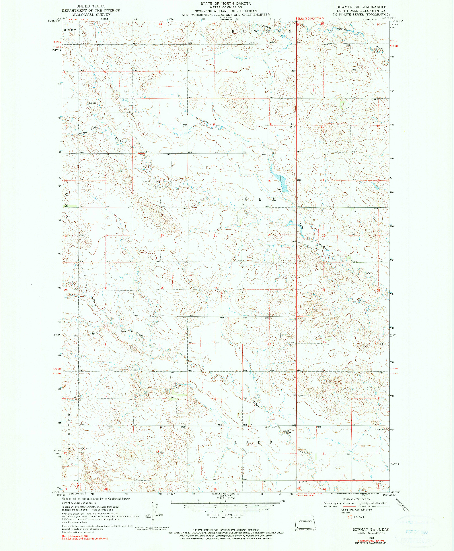 USGS 1:24000-SCALE QUADRANGLE FOR BOWMAN SW, ND 1968