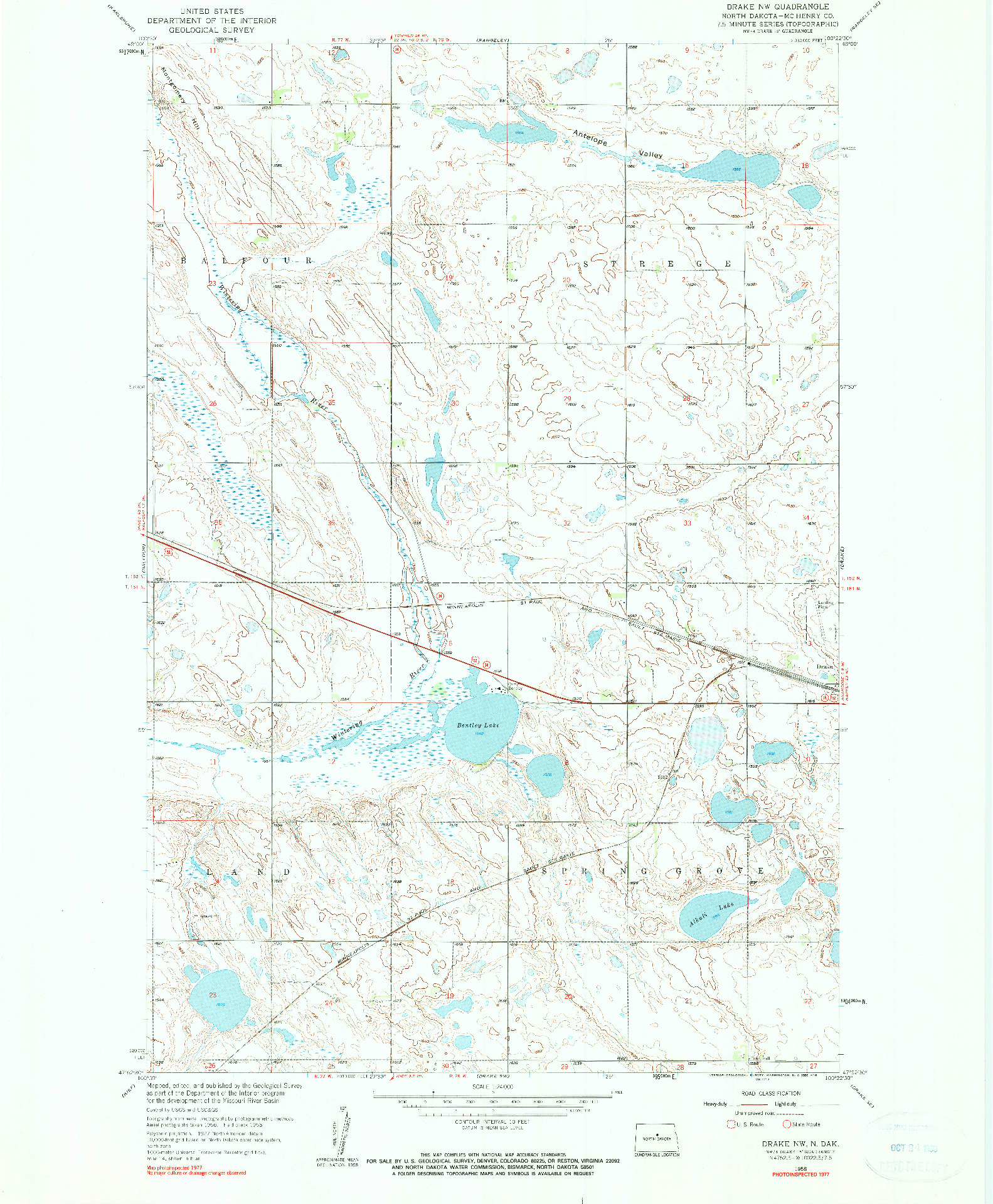 USGS 1:24000-SCALE QUADRANGLE FOR DRAKE NW, ND 1958