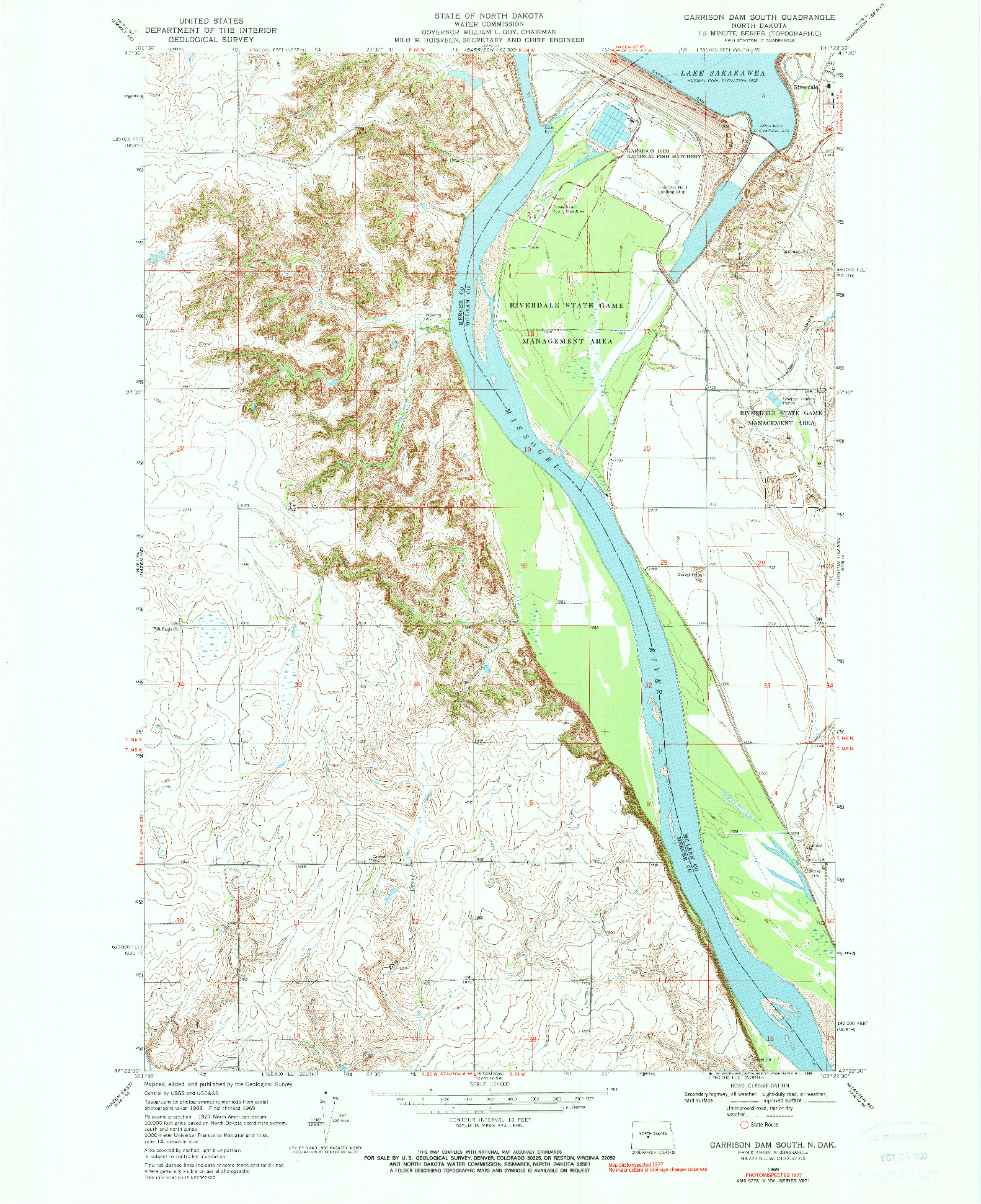 USGS 1:24000-SCALE QUADRANGLE FOR GARRISON DAM SOUTH, ND 1969