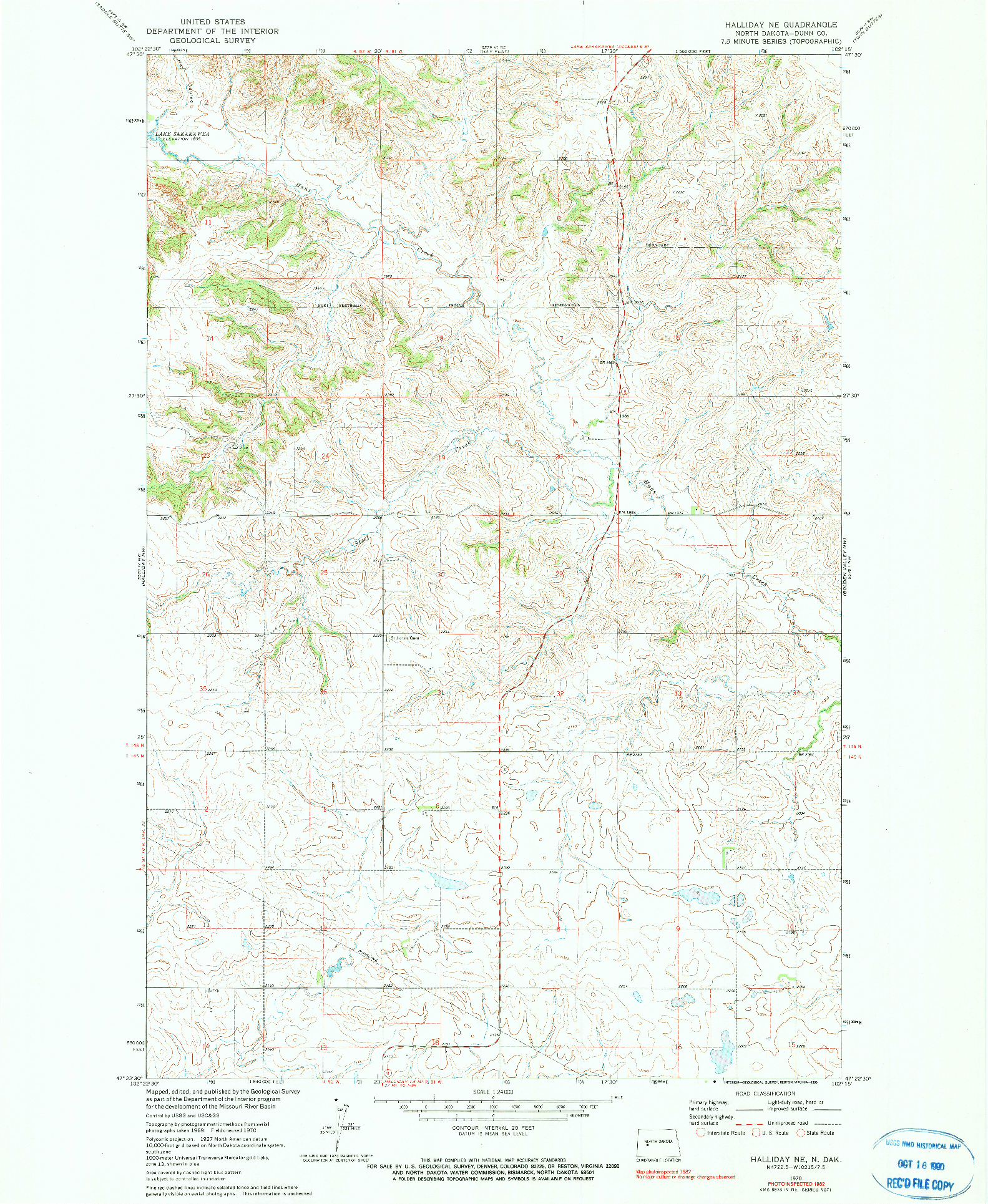 USGS 1:24000-SCALE QUADRANGLE FOR HALLIDAY NE, ND 1970