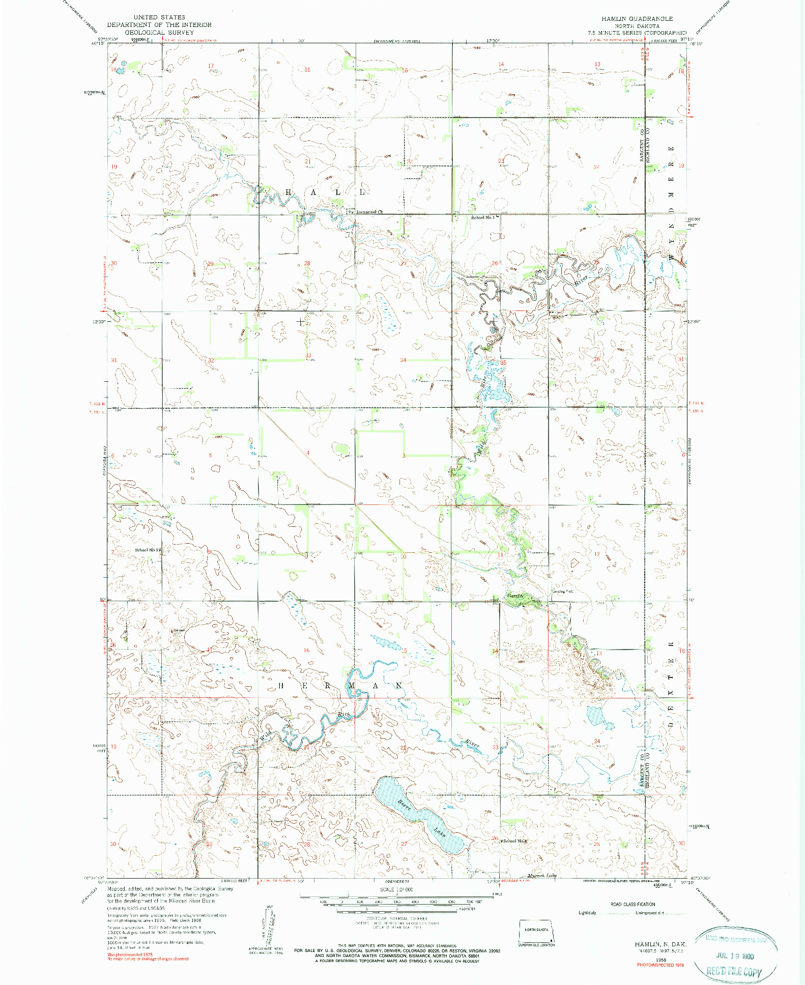 USGS 1:24000-SCALE QUADRANGLE FOR HAMLIN, ND 1958