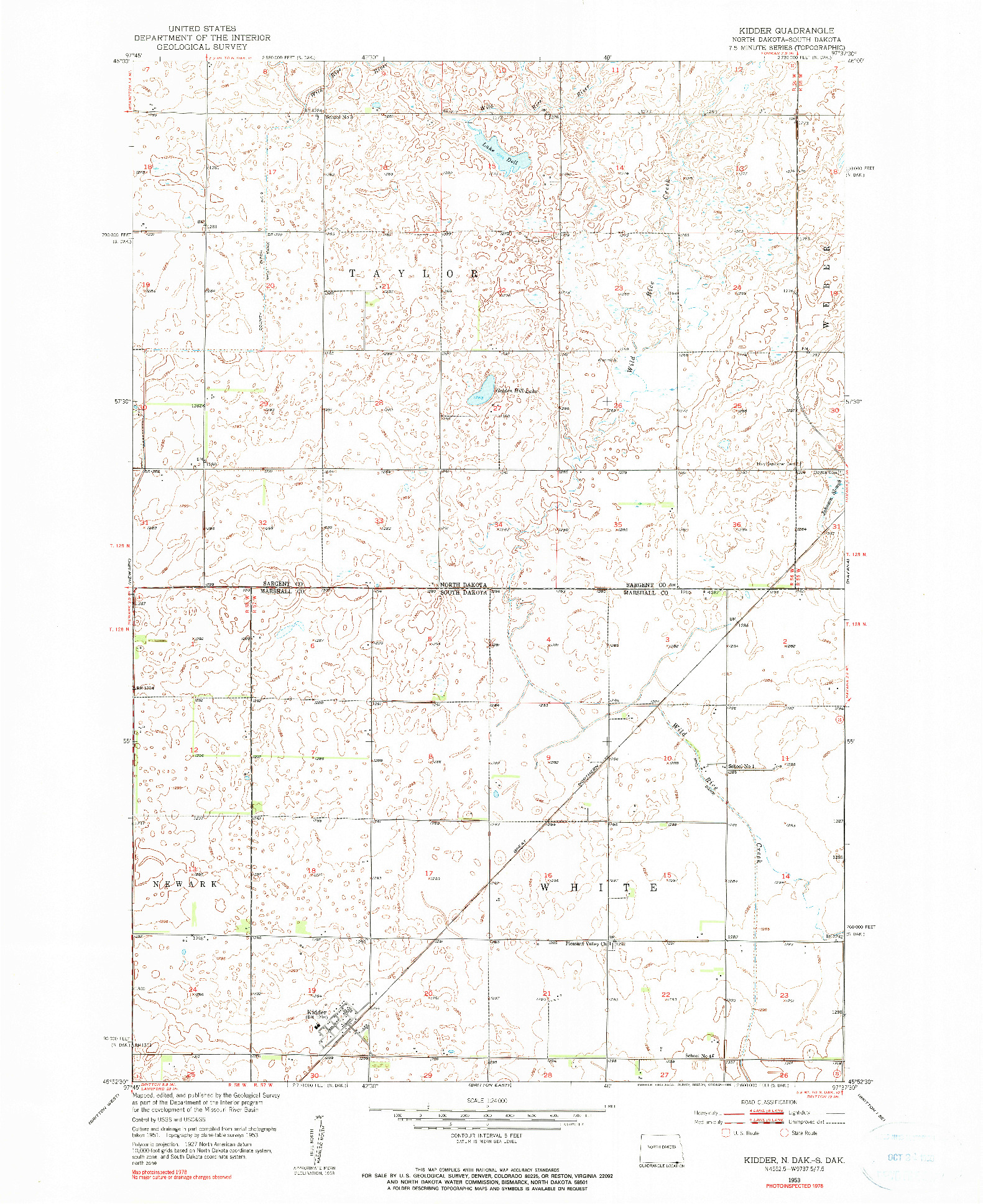 USGS 1:24000-SCALE QUADRANGLE FOR KIDDER, ND 1953