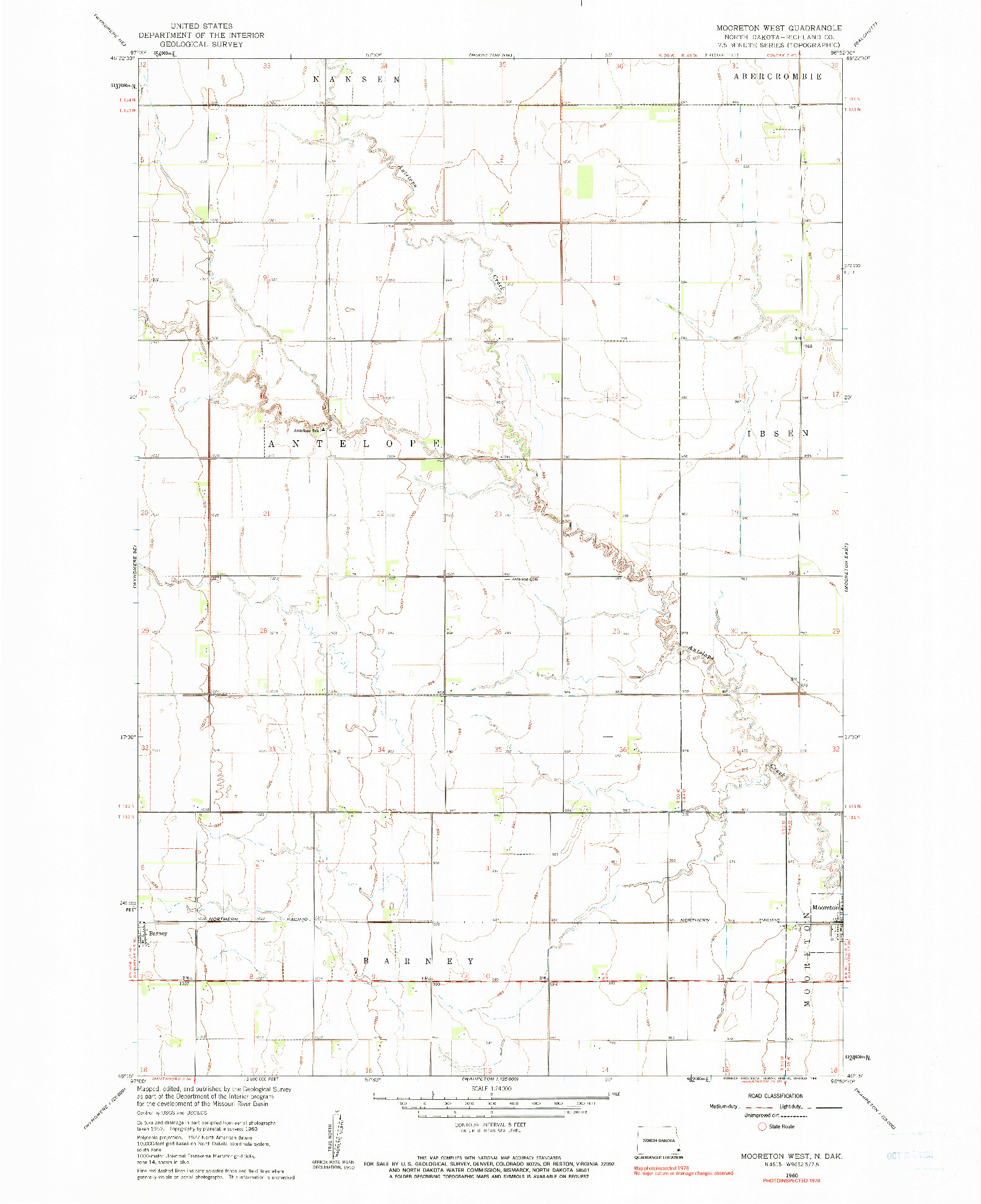 USGS 1:24000-SCALE QUADRANGLE FOR MOORETON WEST, ND 1960