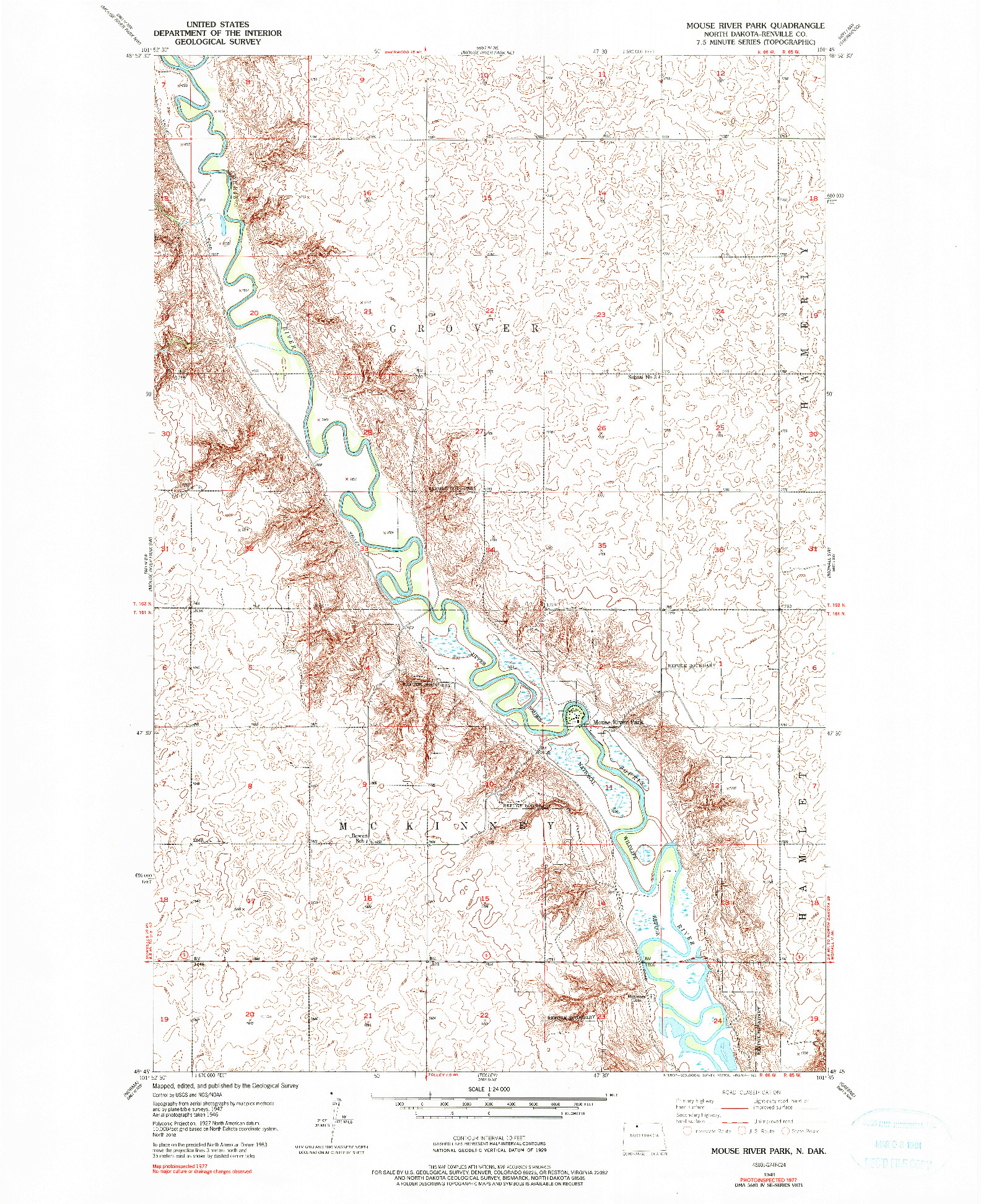 USGS 1:24000-SCALE QUADRANGLE FOR MOUSE RIVER PARK, ND 1949