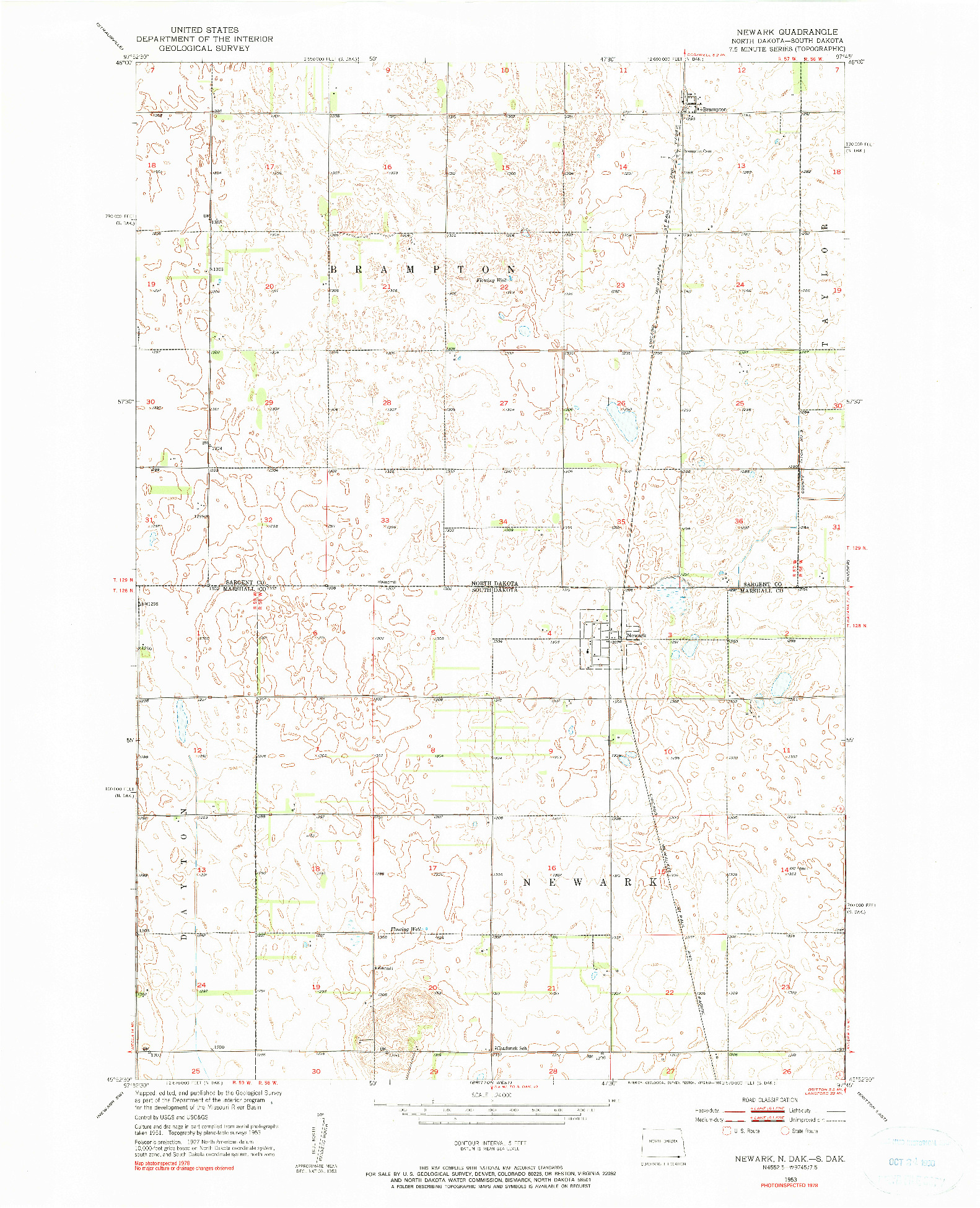 USGS 1:24000-SCALE QUADRANGLE FOR NEWARK, ND 1953