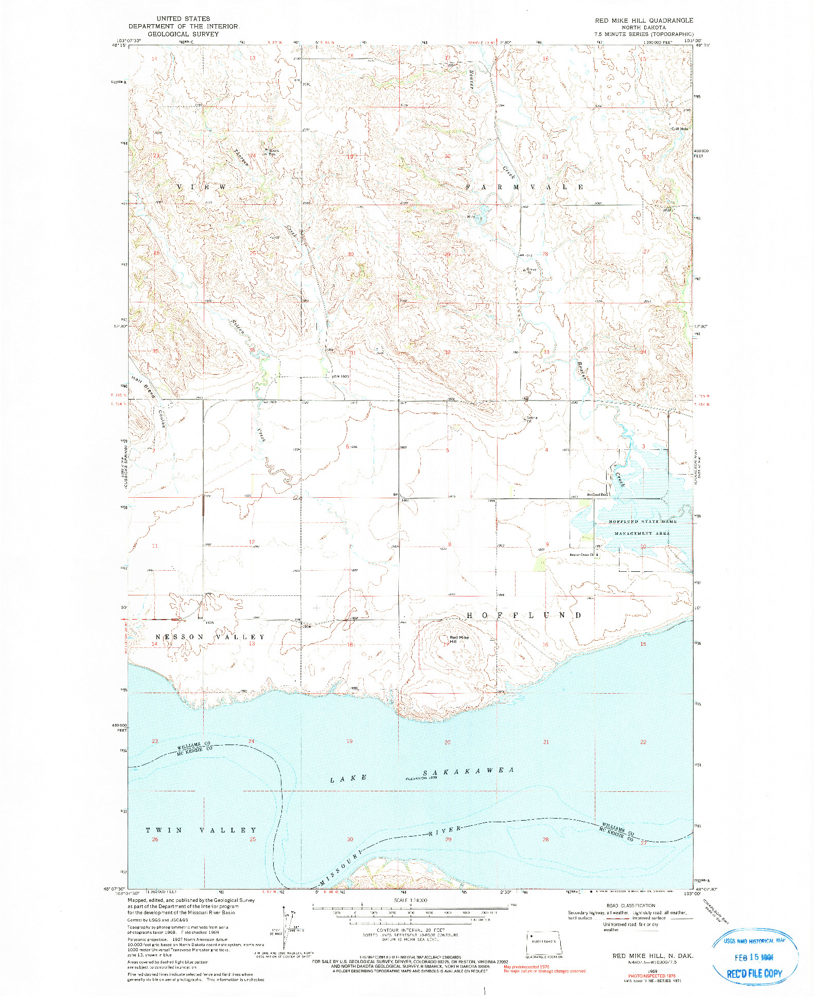 USGS 1:24000-SCALE QUADRANGLE FOR RED MIKE HILL, ND 1969