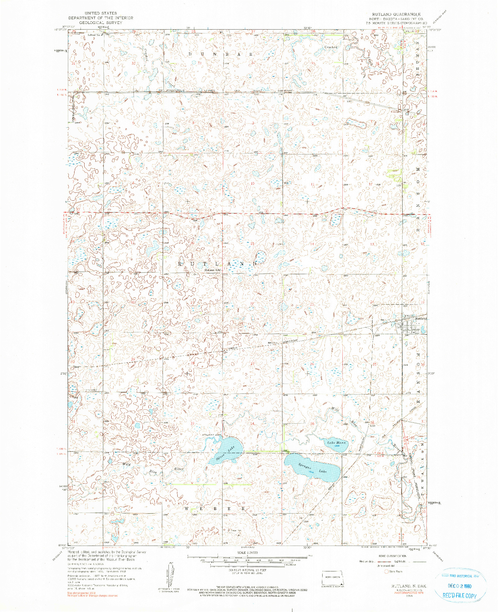 USGS 1:24000-SCALE QUADRANGLE FOR RUTLAND, ND 1958