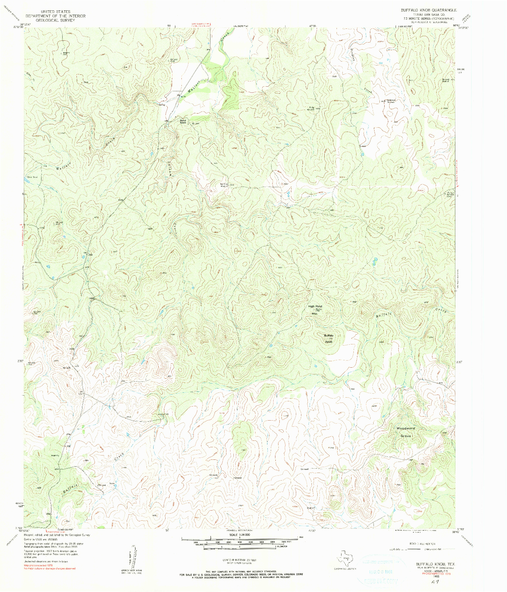 USGS 1:24000-SCALE QUADRANGLE FOR BUFFALO KNOB, TX 1955