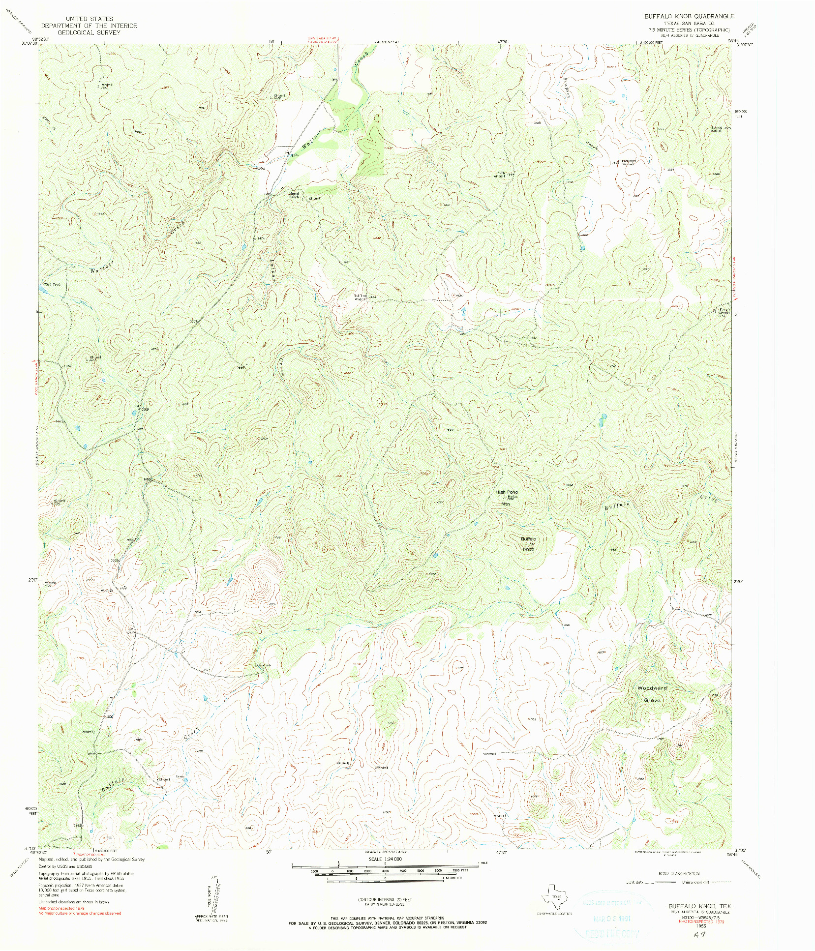 USGS 1:24000-SCALE QUADRANGLE FOR BUFFALO KNOB, TX 1955