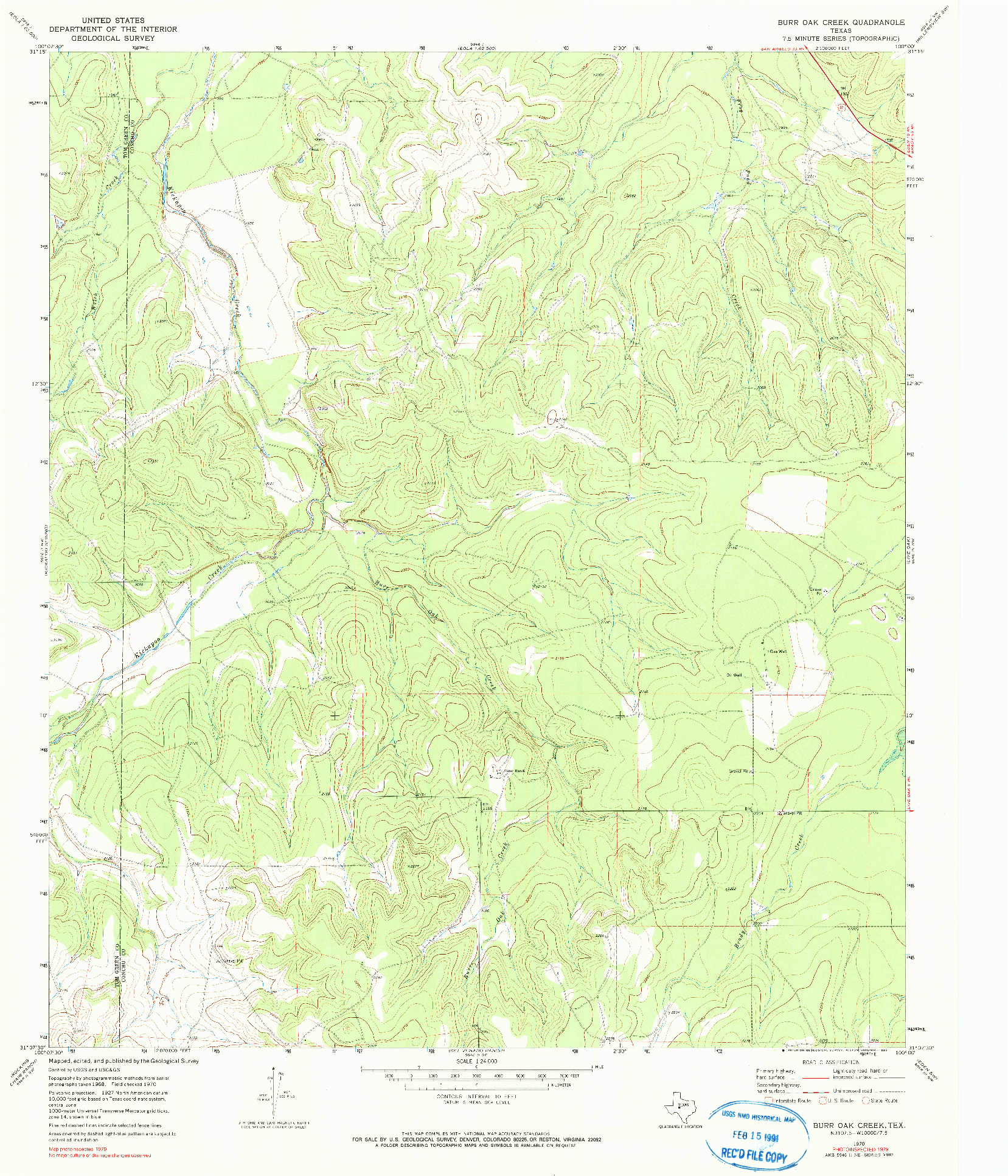 USGS 1:24000-SCALE QUADRANGLE FOR BURR OAK CREEK, TX 1970