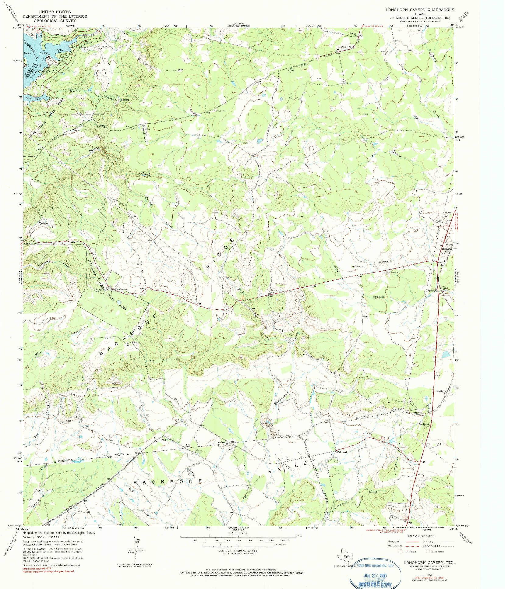 USGS 1:24000-SCALE QUADRANGLE FOR LONGHORN CAVERN, TX 1967