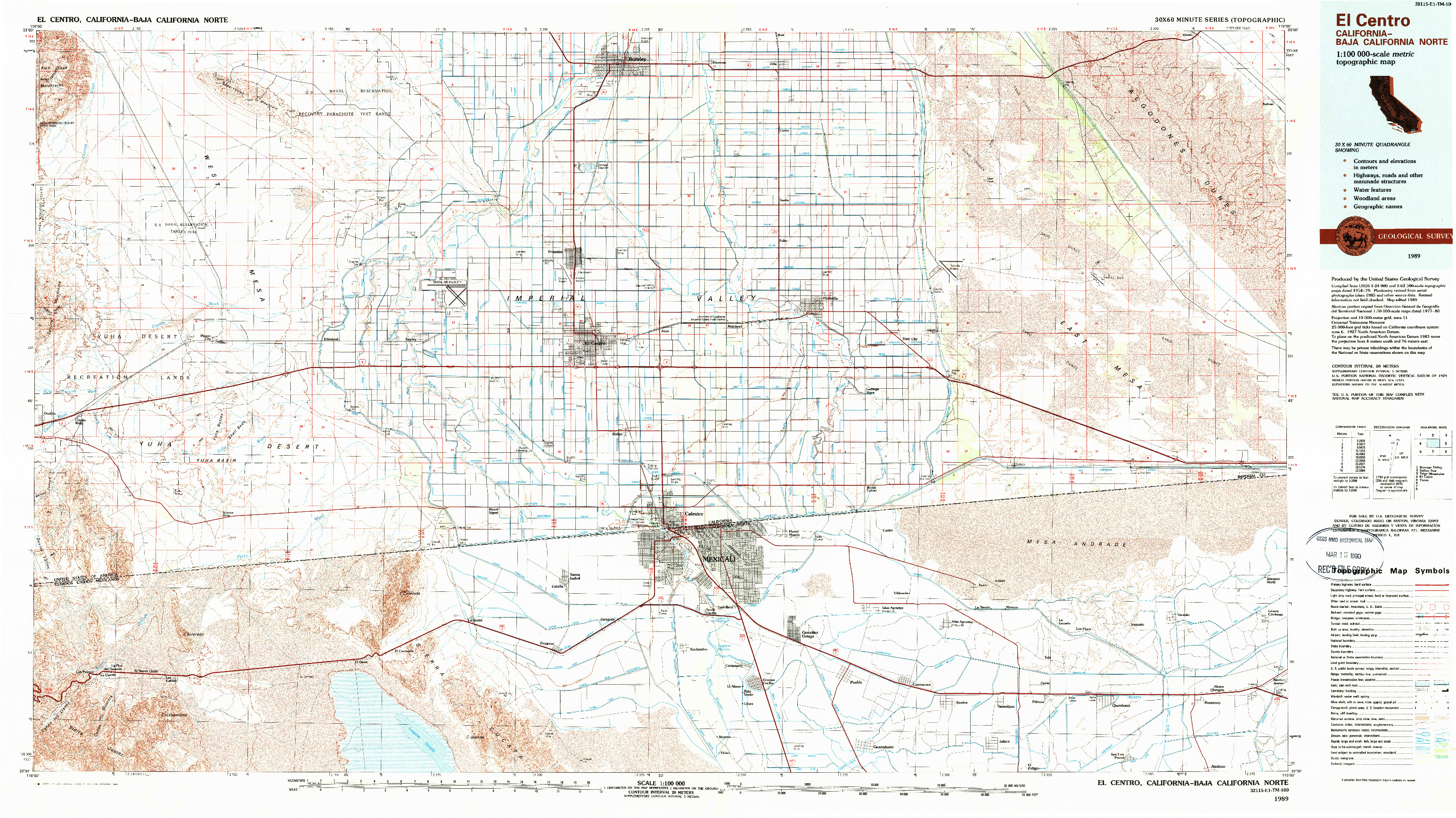 USGS 1:100000-SCALE QUADRANGLE FOR EL CENTRO, CA 1989