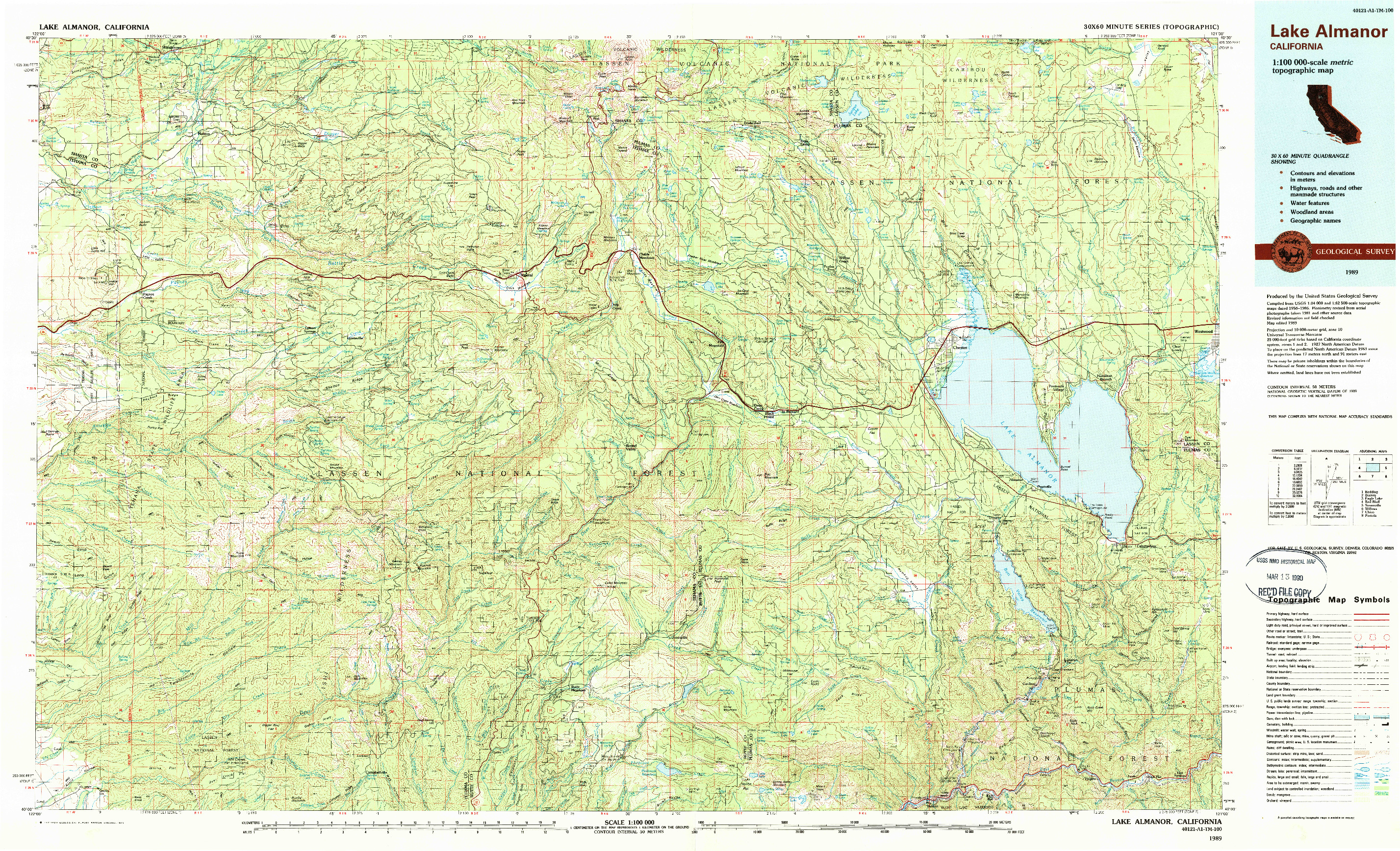 USGS 1:100000-SCALE QUADRANGLE FOR LAKE ALMANOR, CA 1989