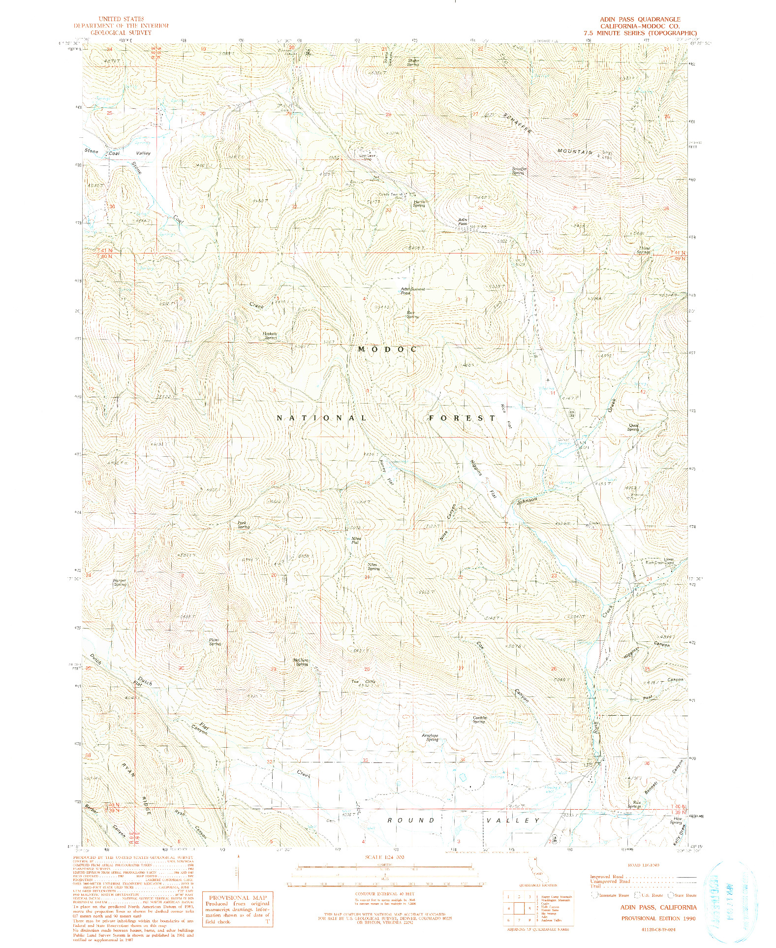 USGS 1:24000-SCALE QUADRANGLE FOR ADIN PASS, CA 1990