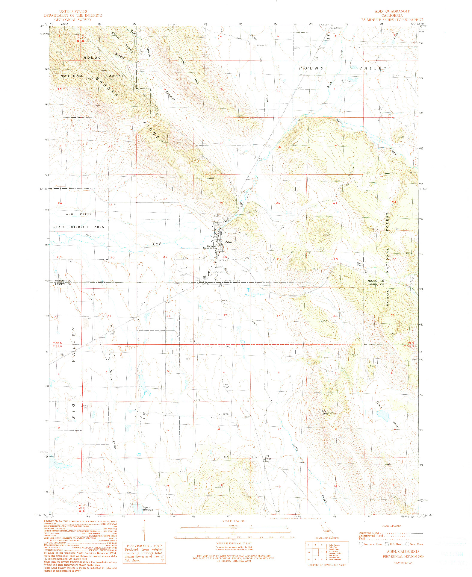 USGS 1:24000-SCALE QUADRANGLE FOR ADIN, CA 1990