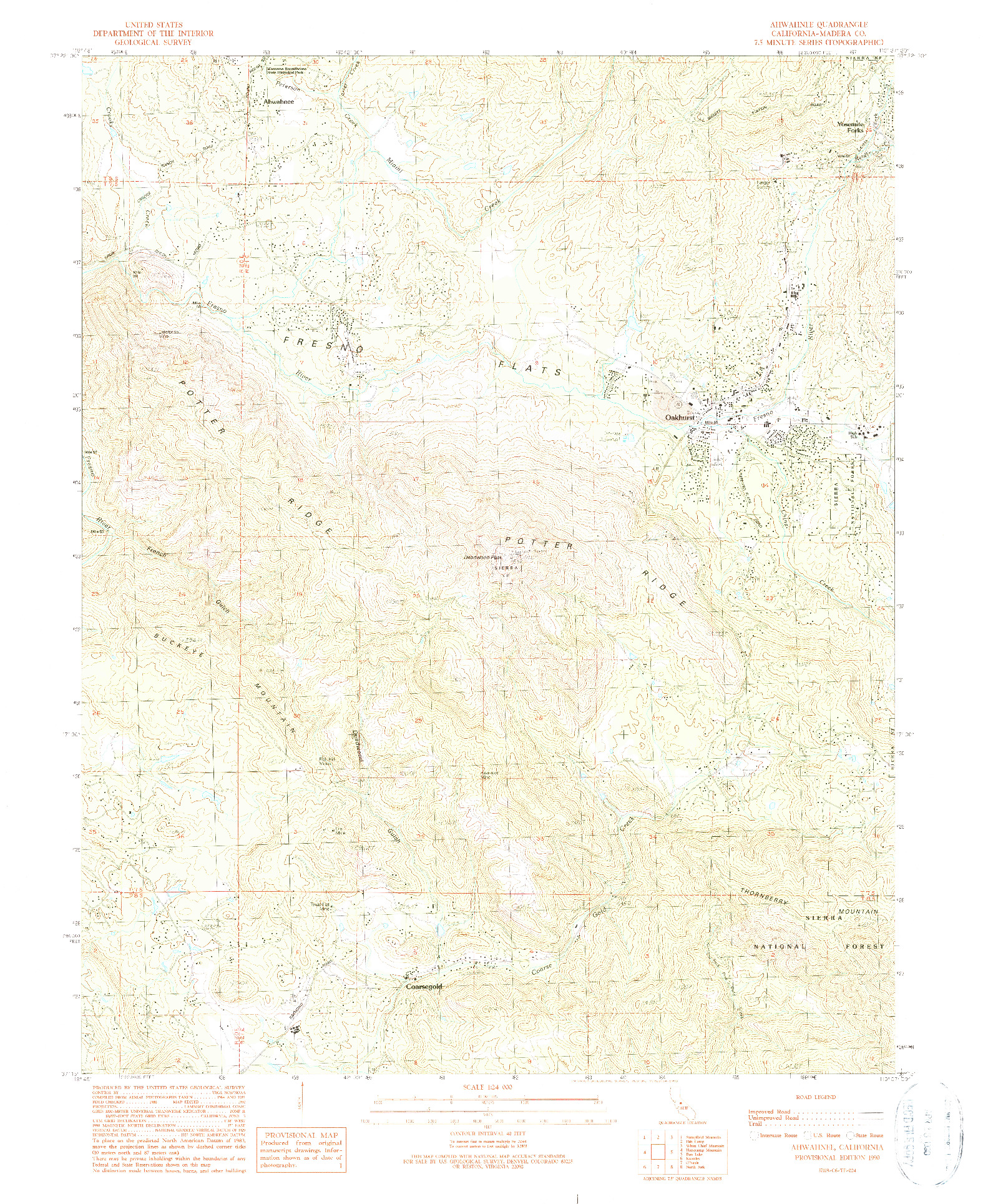 USGS 1:24000-SCALE QUADRANGLE FOR AHWAHNEE, CA 1990