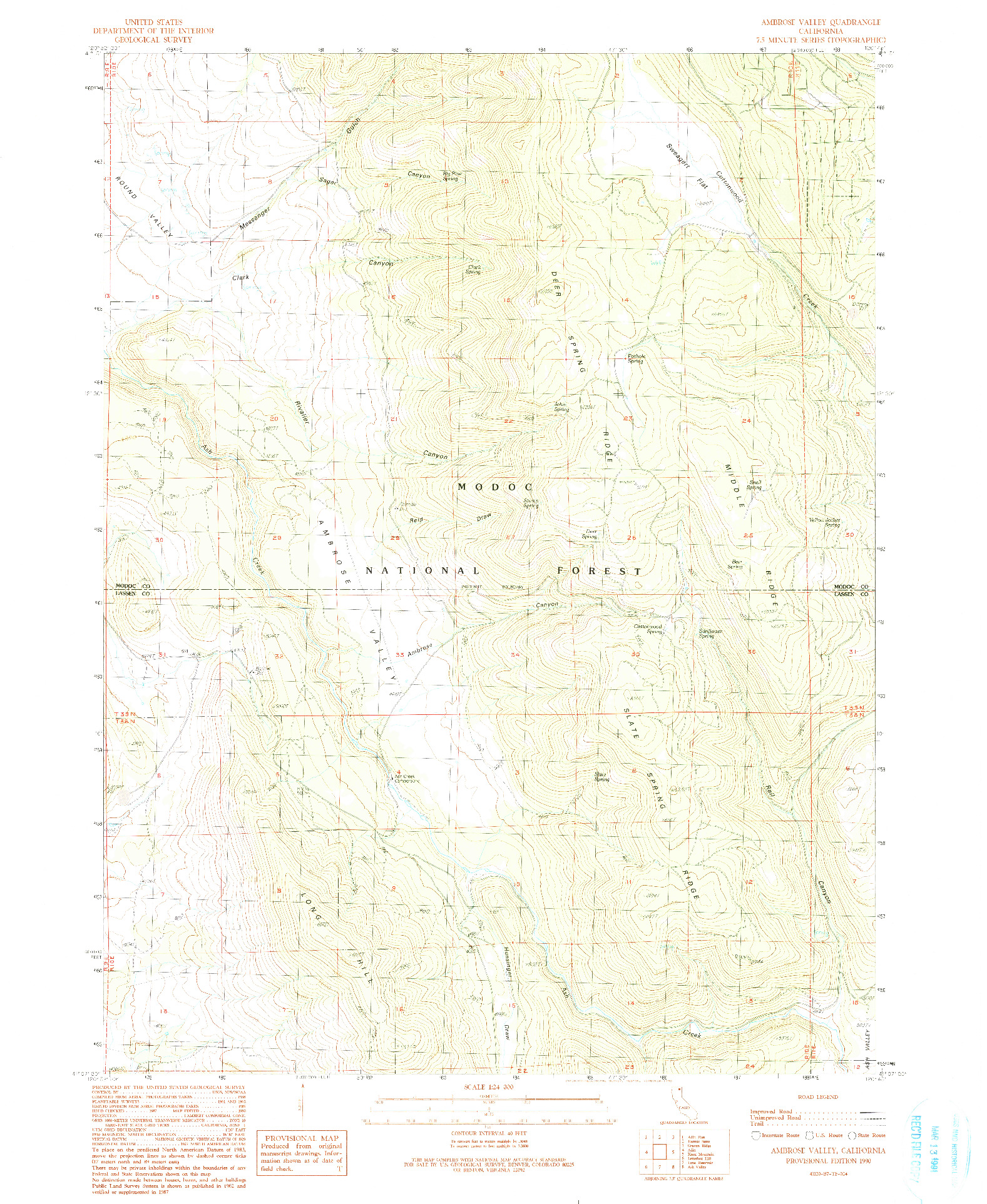 USGS 1:24000-SCALE QUADRANGLE FOR AMBROSE VALLEY, CA 1990