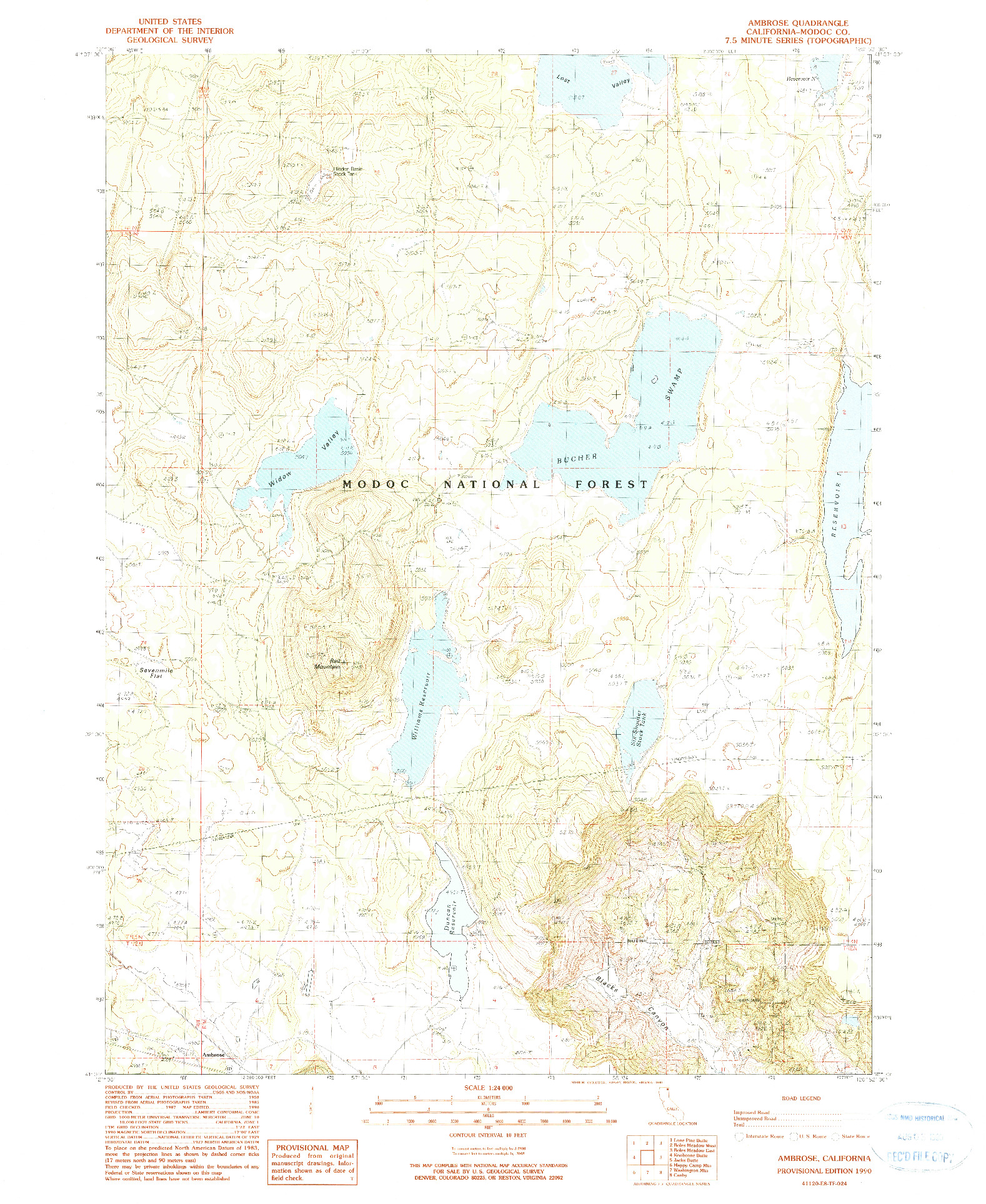 USGS 1:24000-SCALE QUADRANGLE FOR AMBROSE, CA 1990
