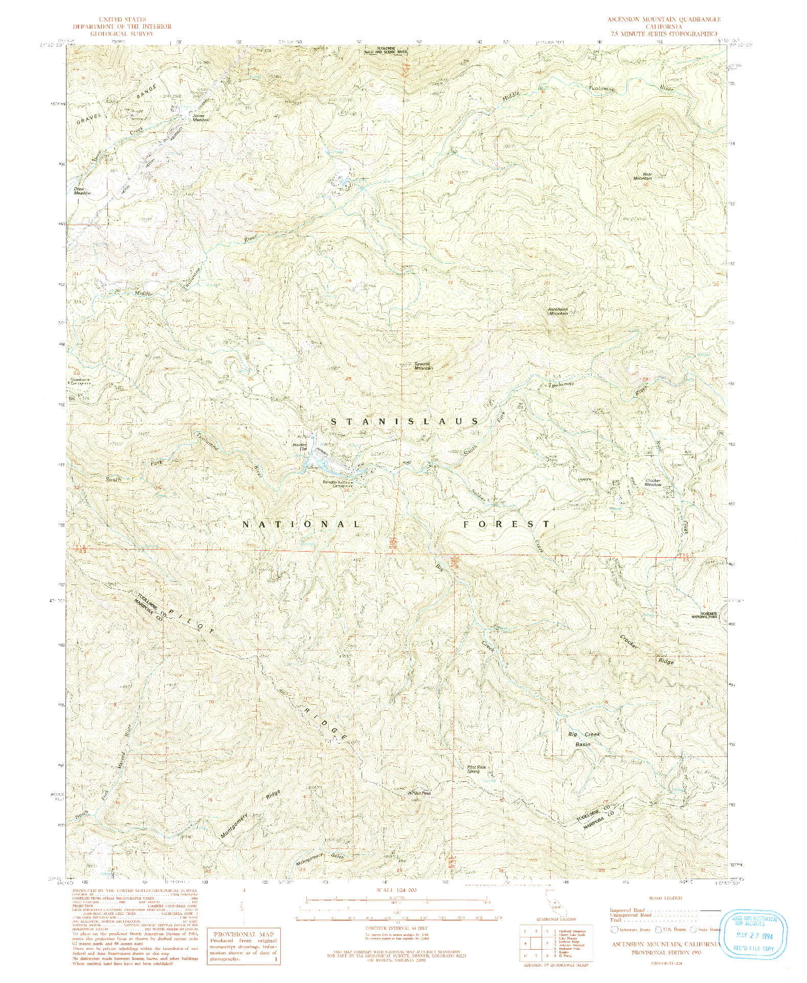 USGS 1:24000-SCALE QUADRANGLE FOR ASCENSION MOUNTAIN, CA 1990
