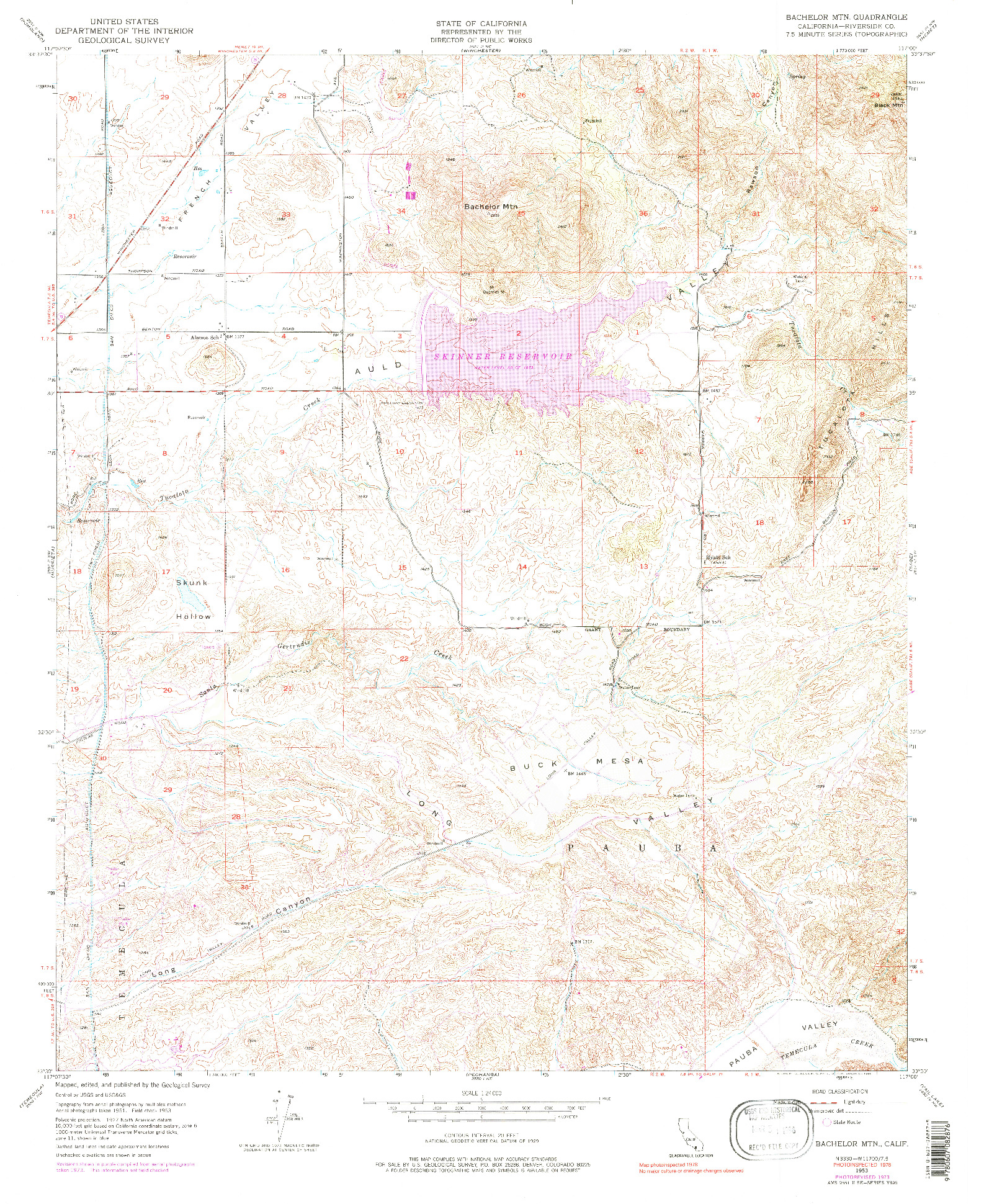 USGS 1:24000-SCALE QUADRANGLE FOR BACHELOR MTN, CA 1953