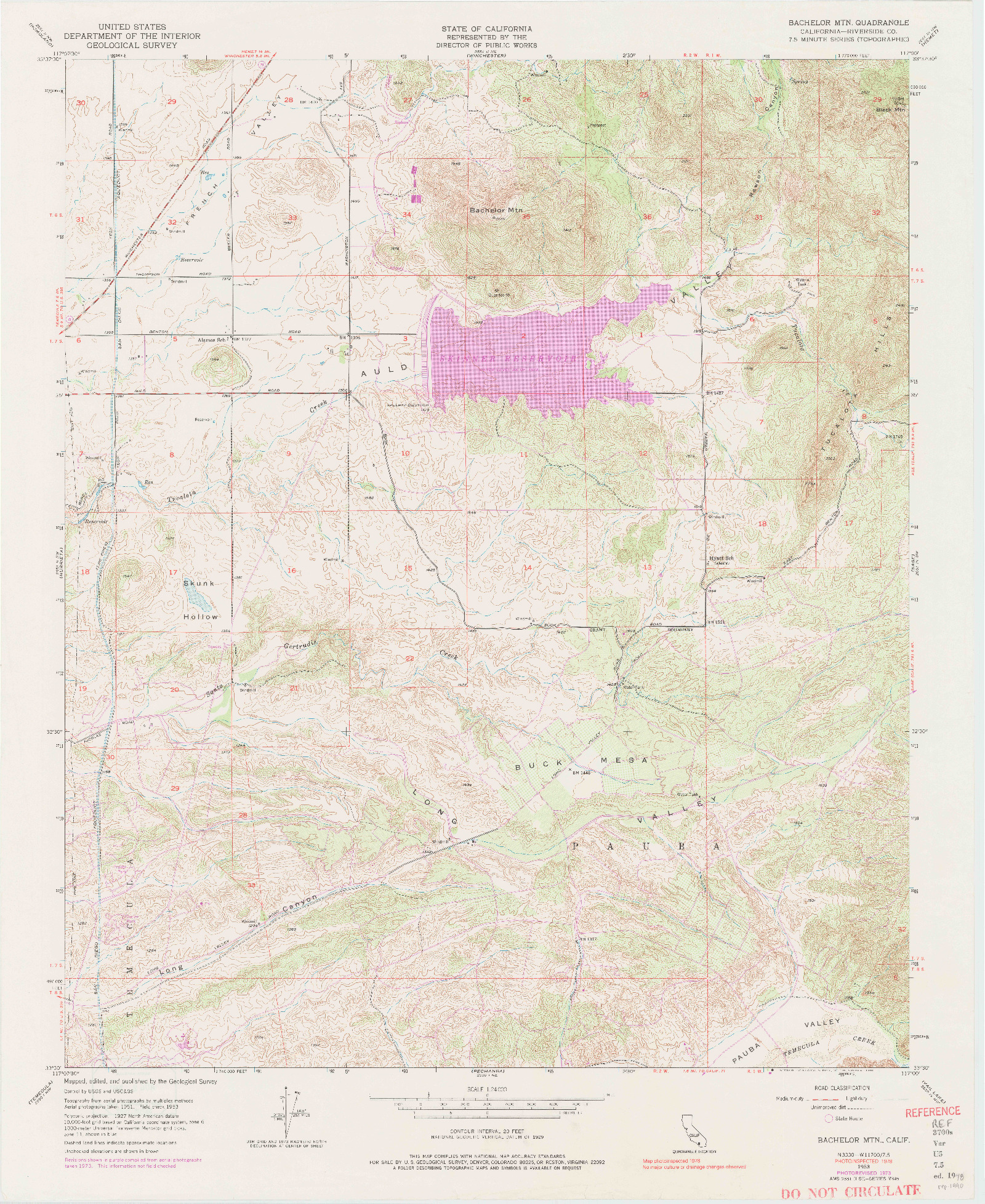 USGS 1:24000-SCALE QUADRANGLE FOR BACHELOR MTN, CA 1953