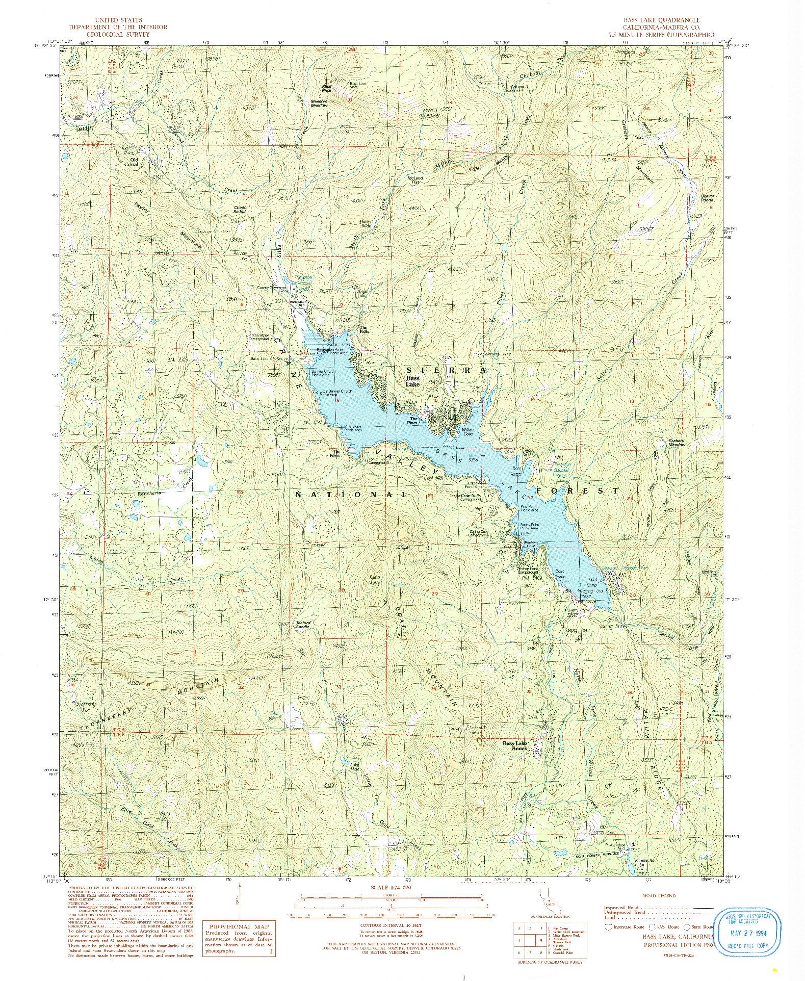 USGS 1:24000-SCALE QUADRANGLE FOR BASS LAKE, CA 1990