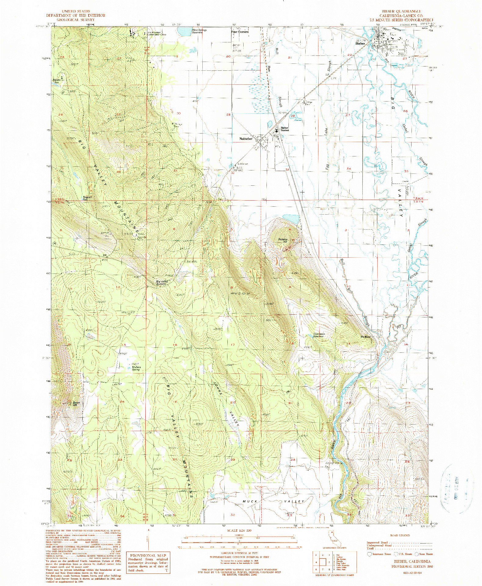 USGS 1:24000-SCALE QUADRANGLE FOR BIEBER, CA 1990