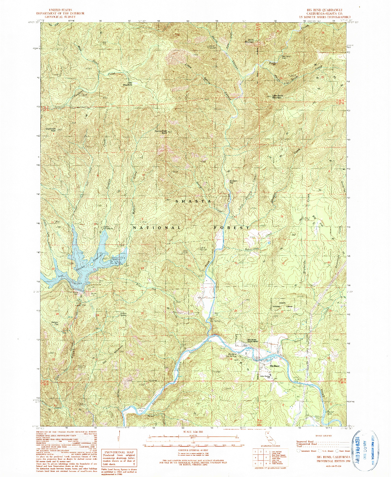 USGS 1:24000-SCALE QUADRANGLE FOR BIG BEND, CA 1990