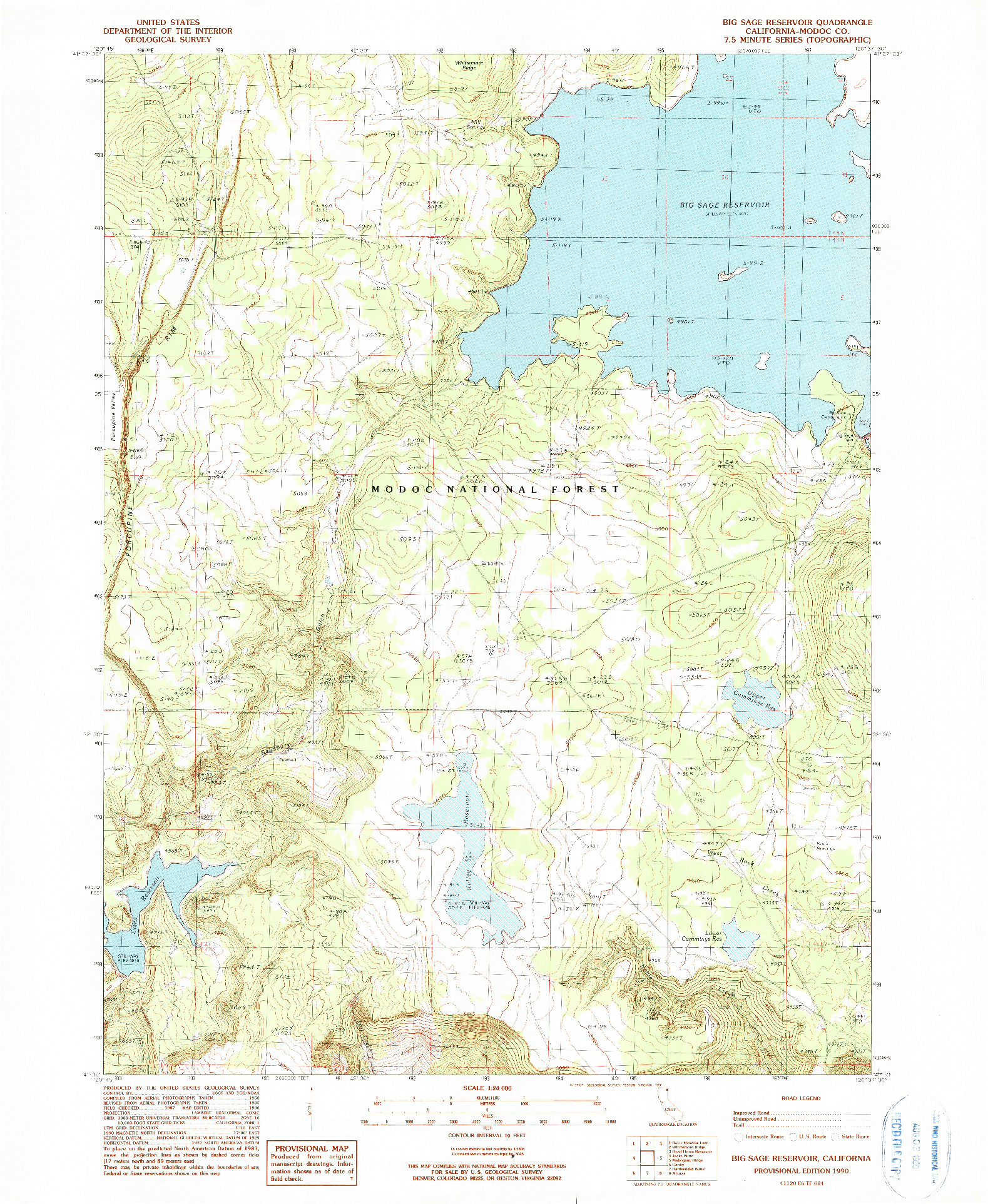 USGS 1:24000-SCALE QUADRANGLE FOR BIG SAGE RESERVOIR, CA 1990